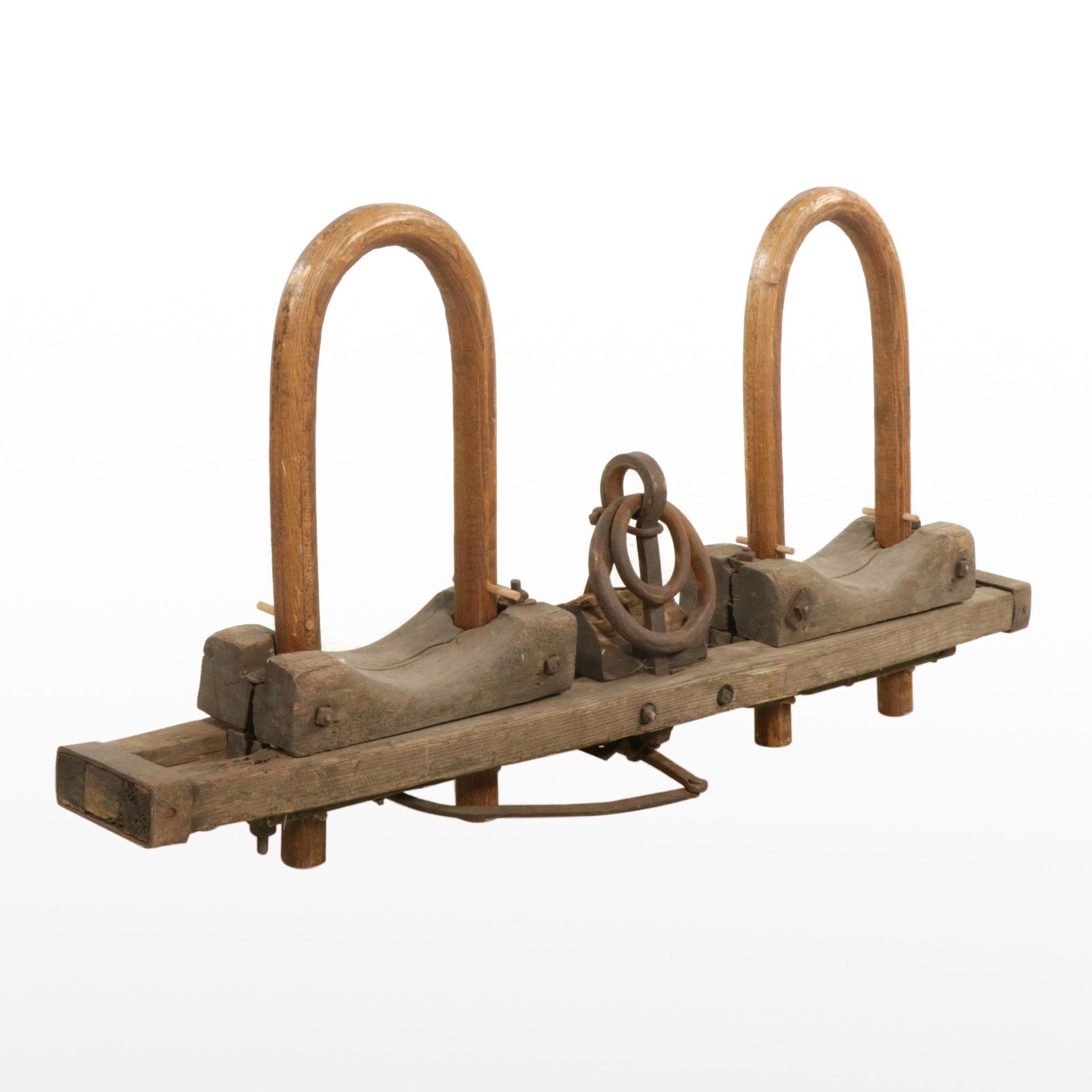 American Hand-Carved Wood Double Ox Yoke, 19th Century