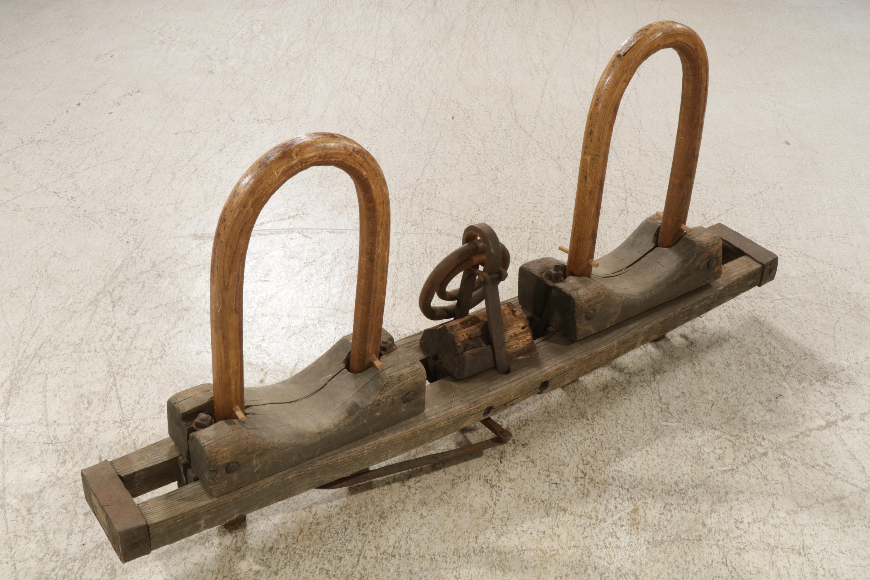 American Hand-Carved Wood Double Ox Yoke, 19th Century