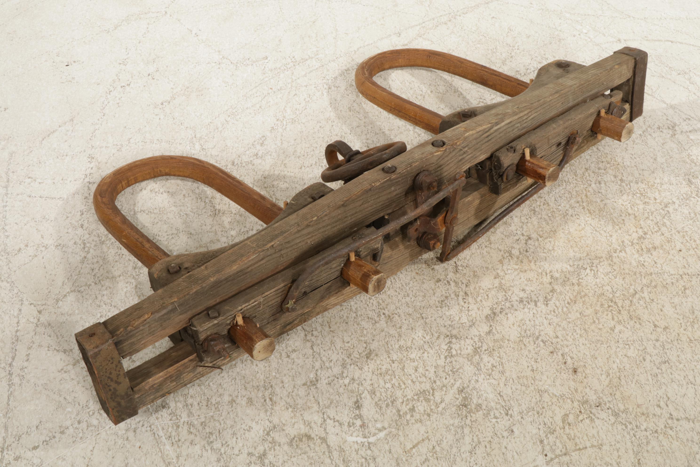 American Hand-Carved Wood Double Ox Yoke, 19th Century