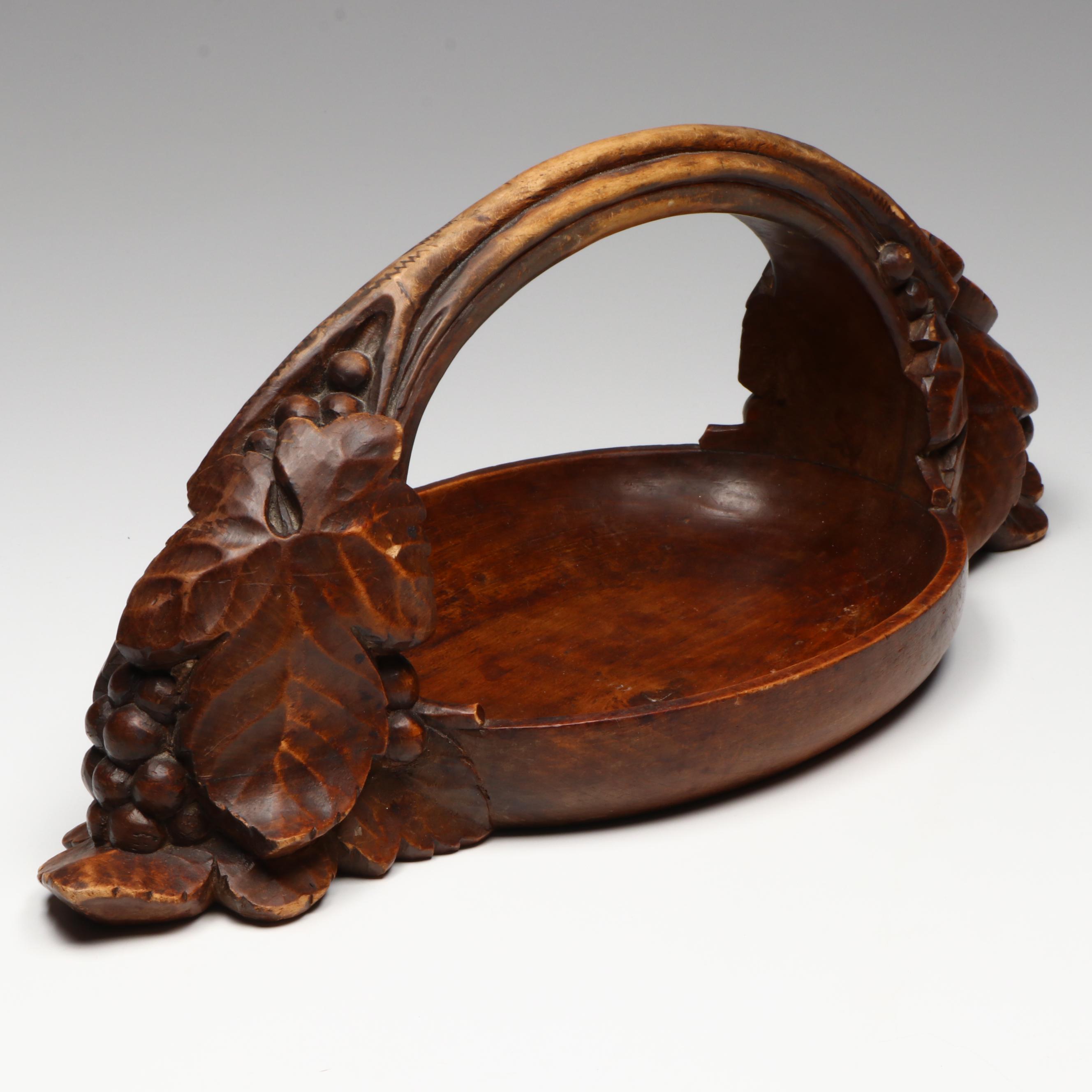 Emile Morlet French Carved Wooden Fruit Basket, Early to Mid-20th Century