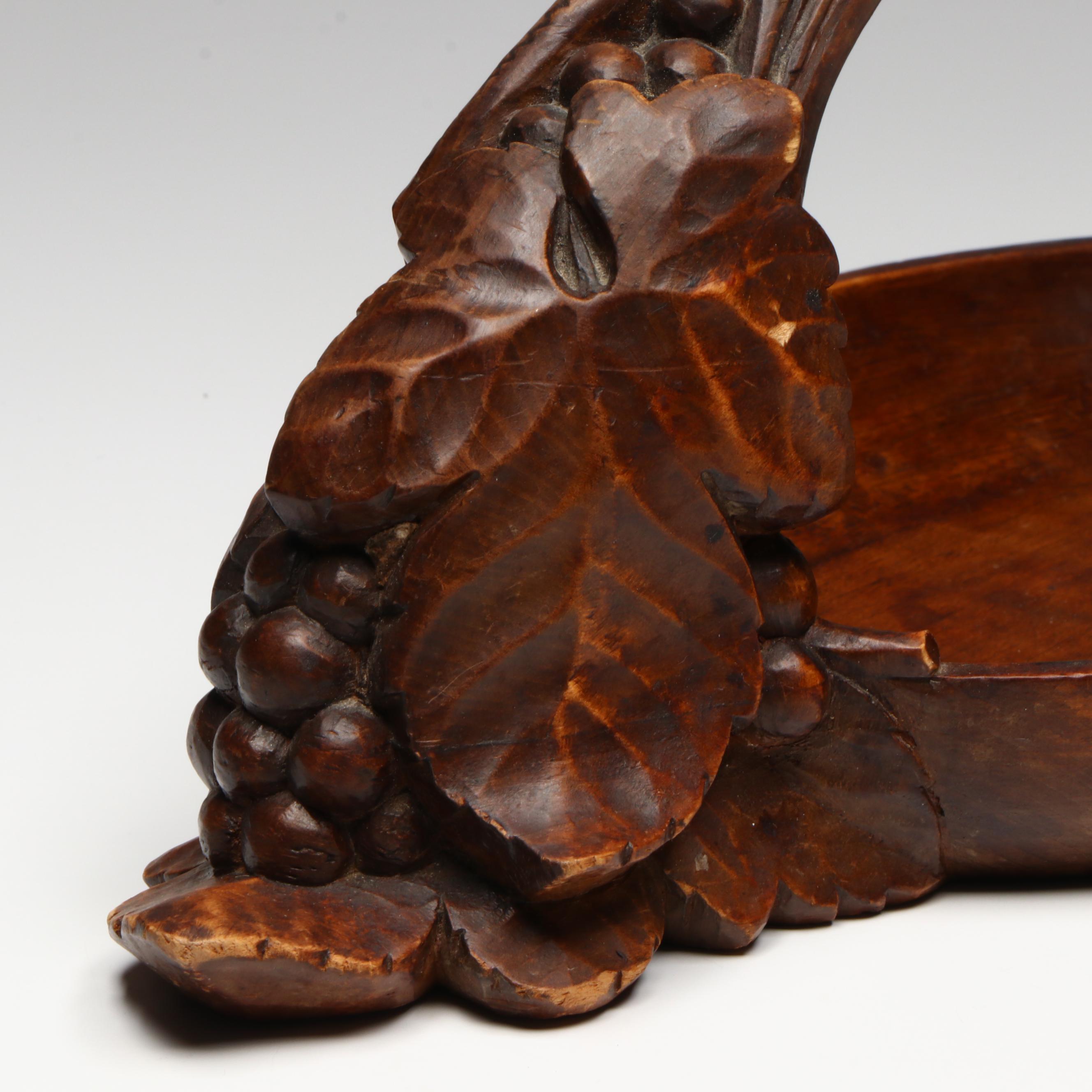 Emile Morlet French Carved Wooden Fruit Basket, Early to Mid-20th Century