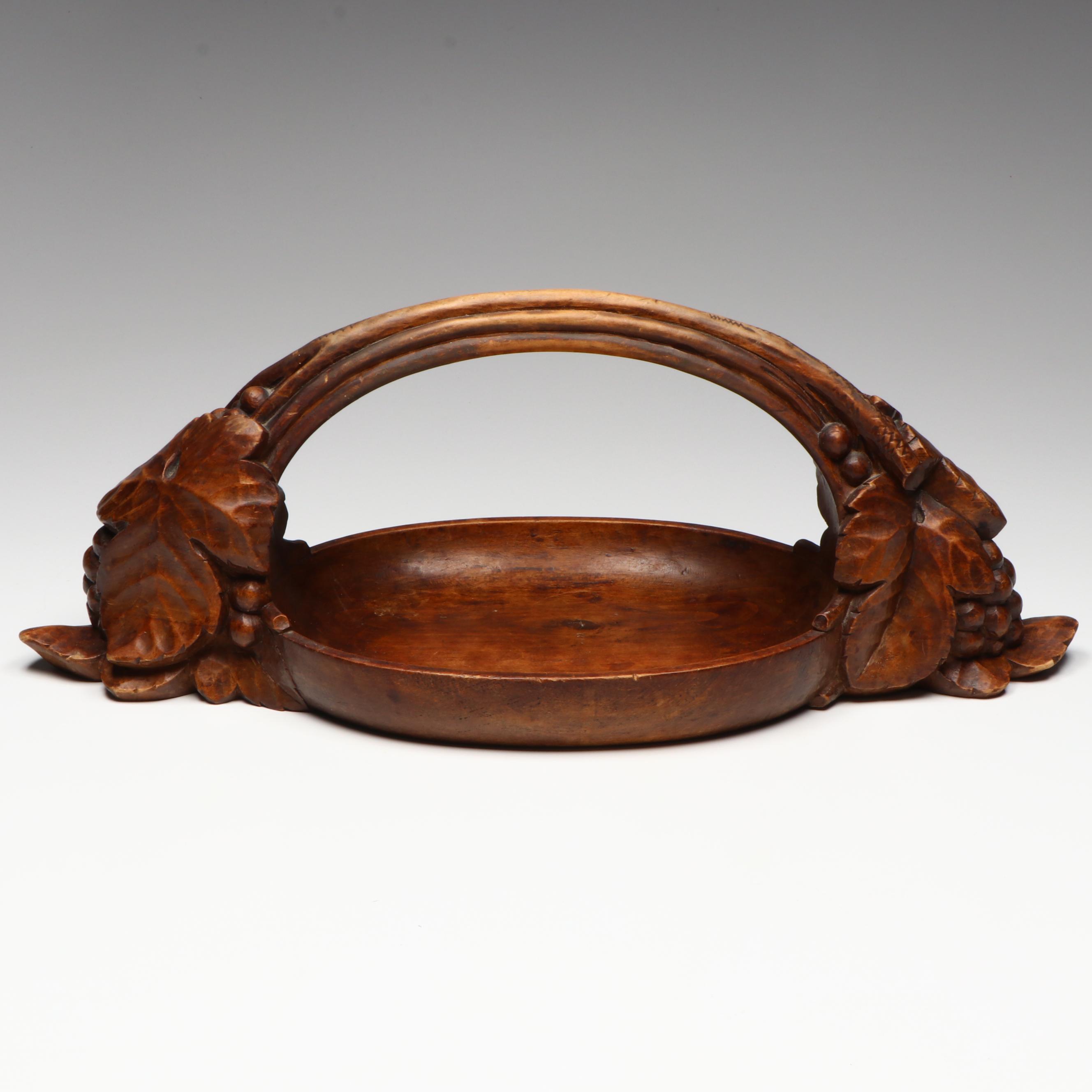 Emile Morlet French Carved Wooden Fruit Basket, Early to Mid-20th Century