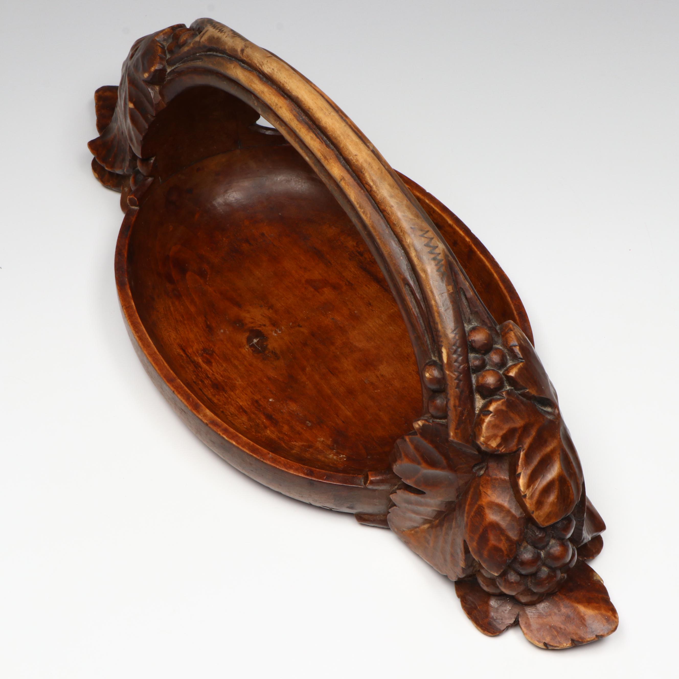 Emile Morlet French Carved Wooden Fruit Basket, Early to Mid-20th Century