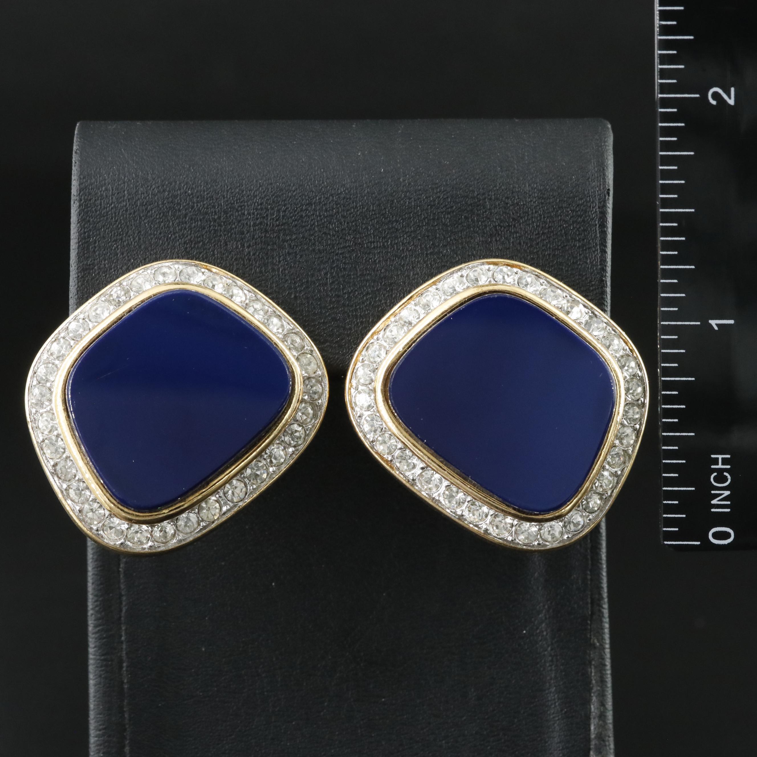 Nina Ricci Blue Glass and Crystal Clip Earrings