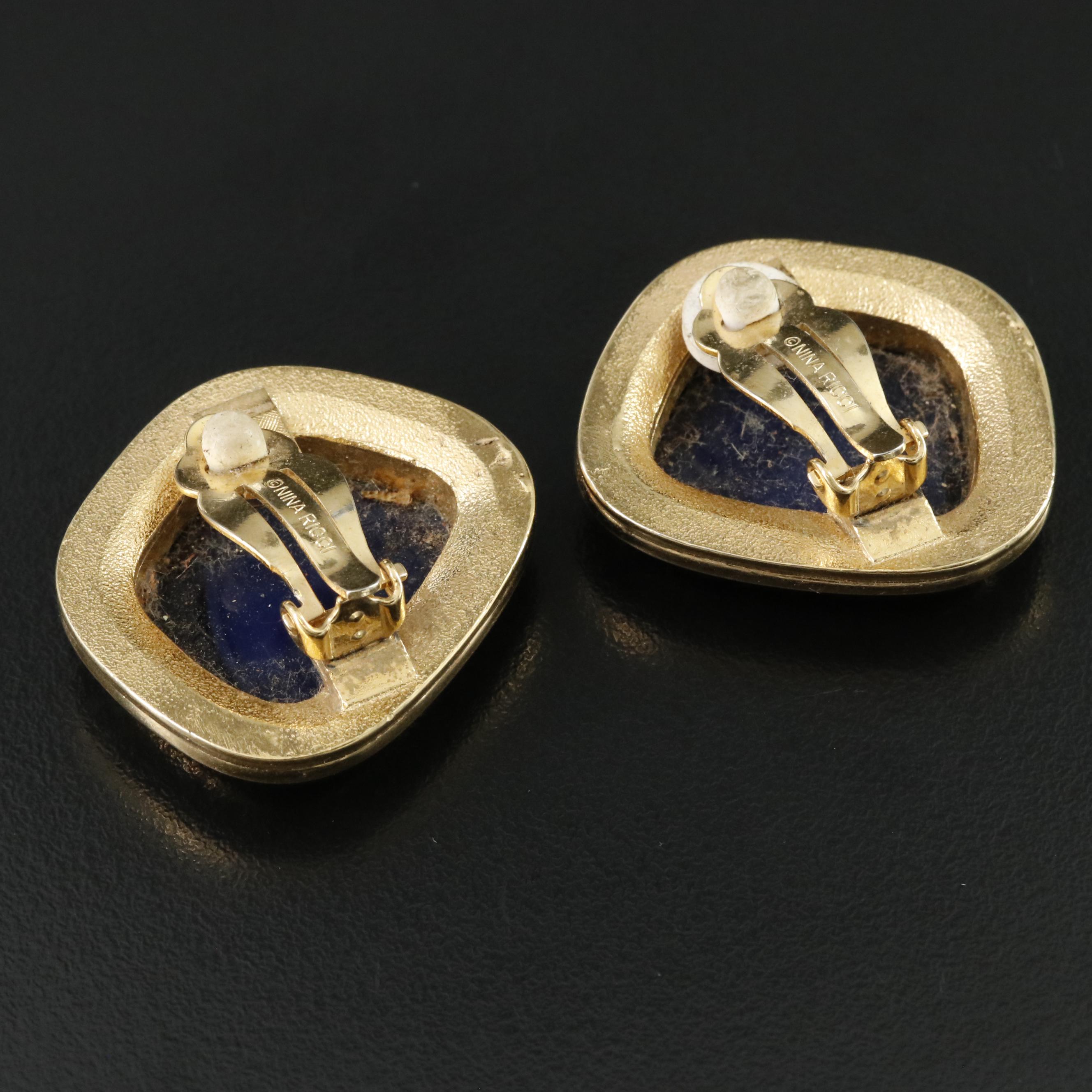 Nina Ricci Blue Glass and Crystal Clip Earrings