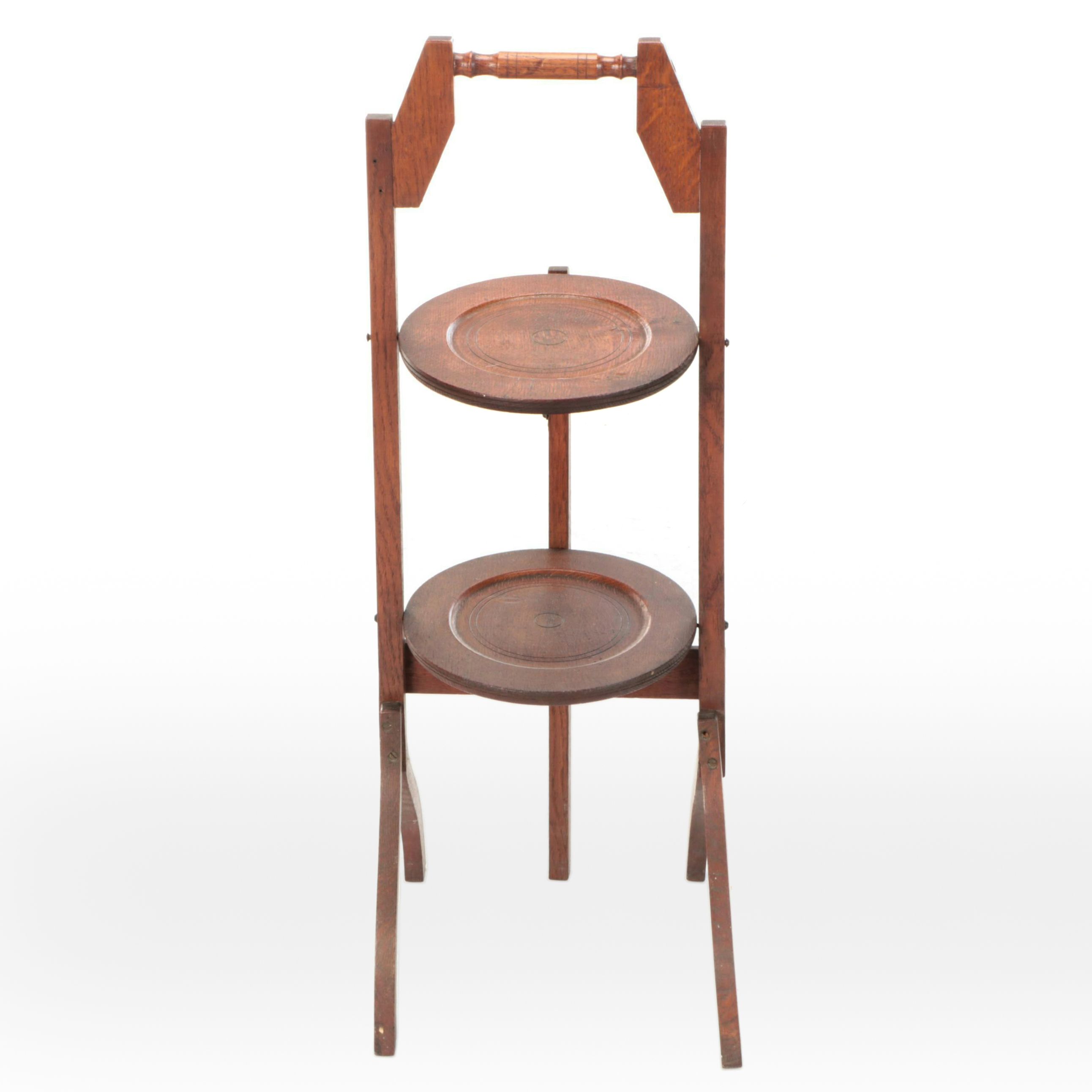 Craftsman Oak Folding Cake Stand, Early 20th Century