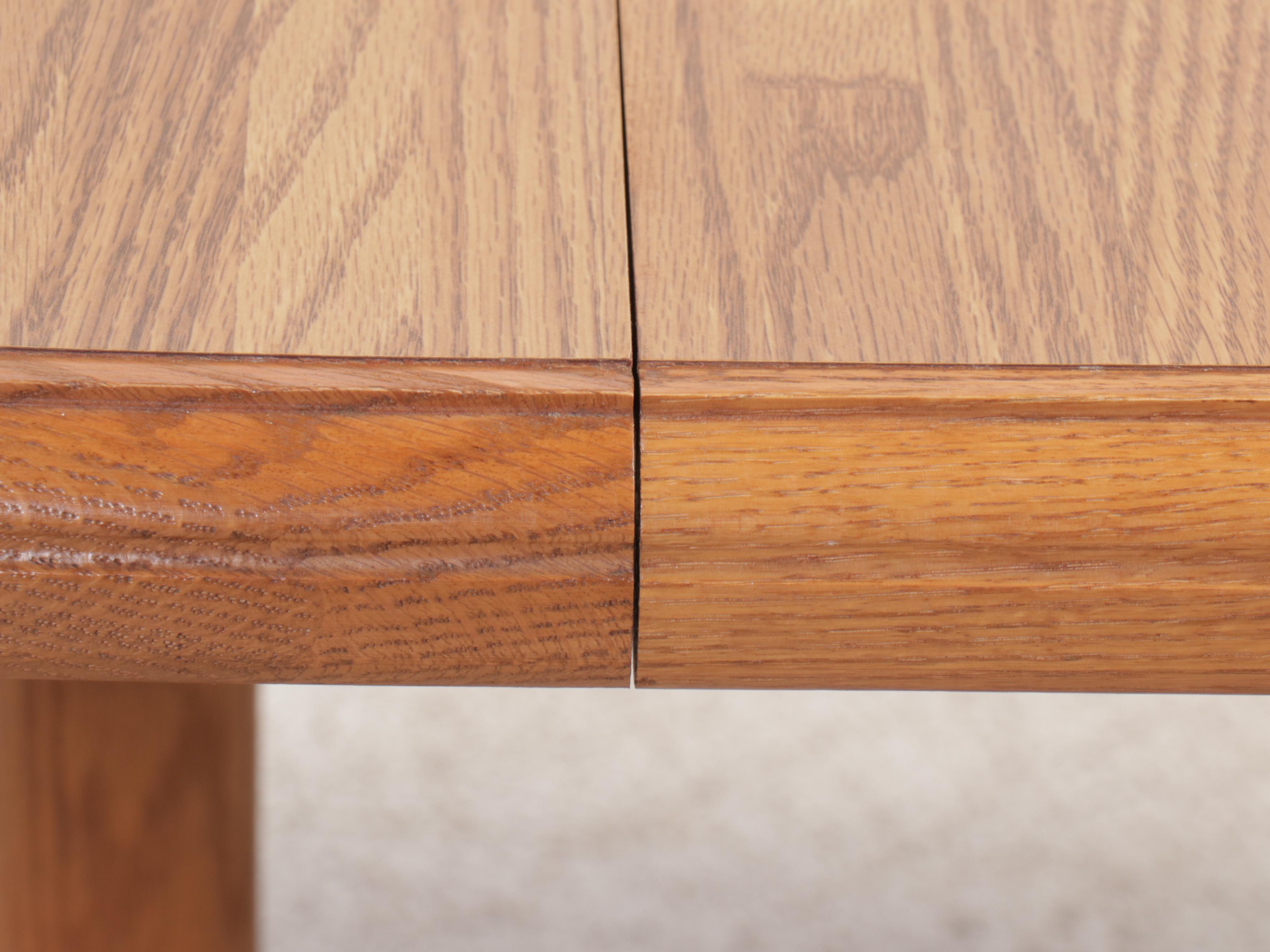 Modernist Oak Dining Table and Four Upholstered Chairs, Late 20th Century