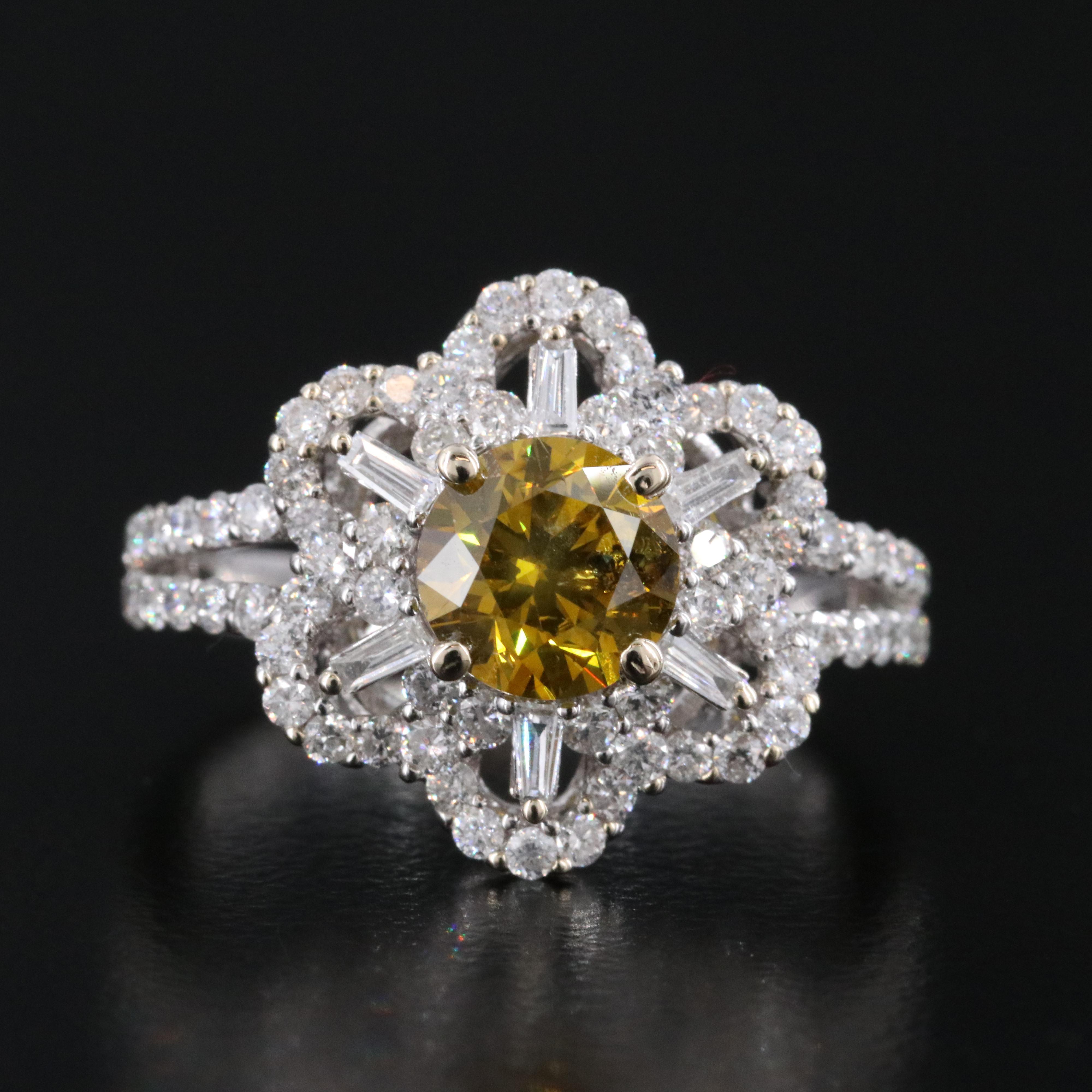 18K Diamond Ring with Fancy Yellow Center with GIA Report