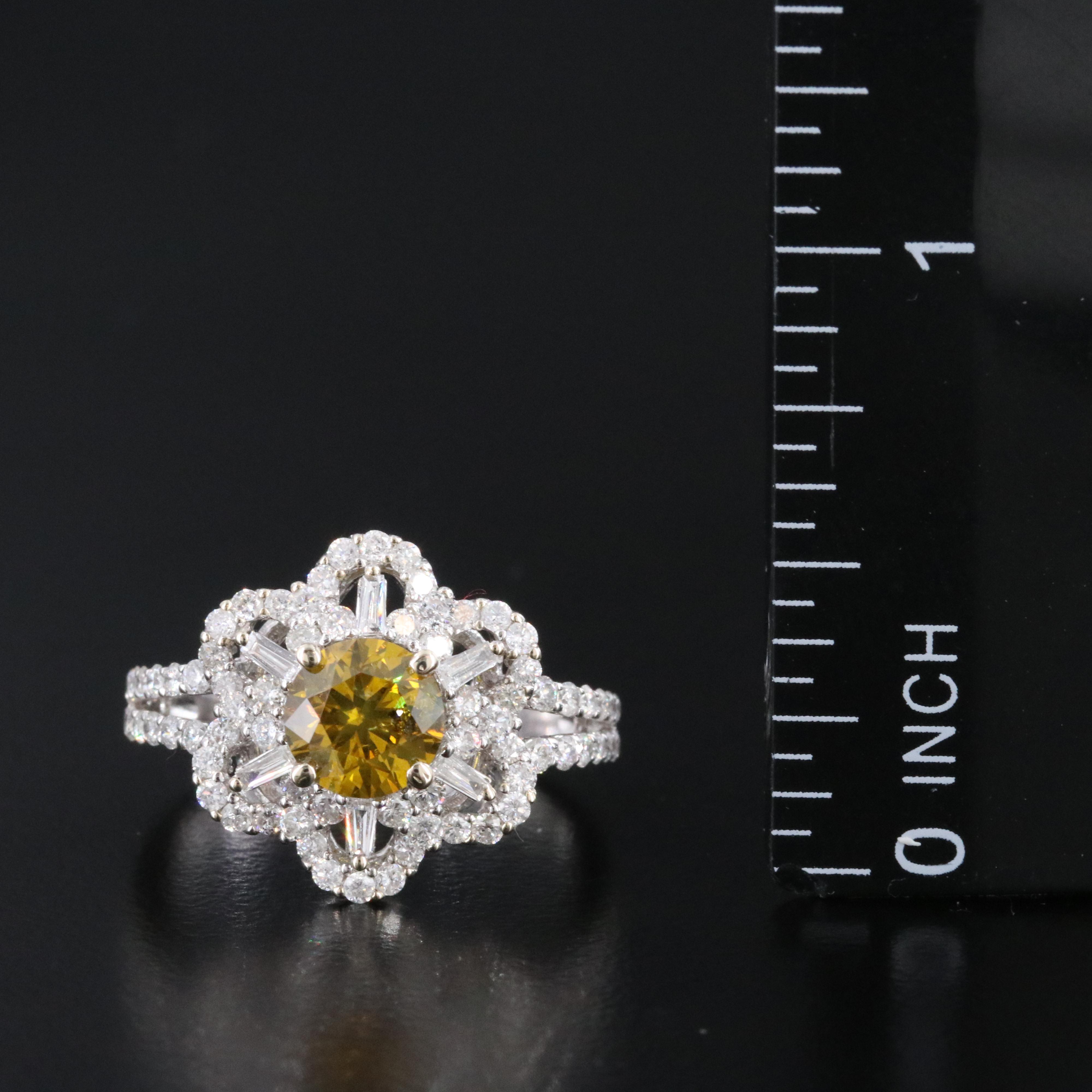 18K Diamond Ring with Fancy Yellow Center with GIA Report