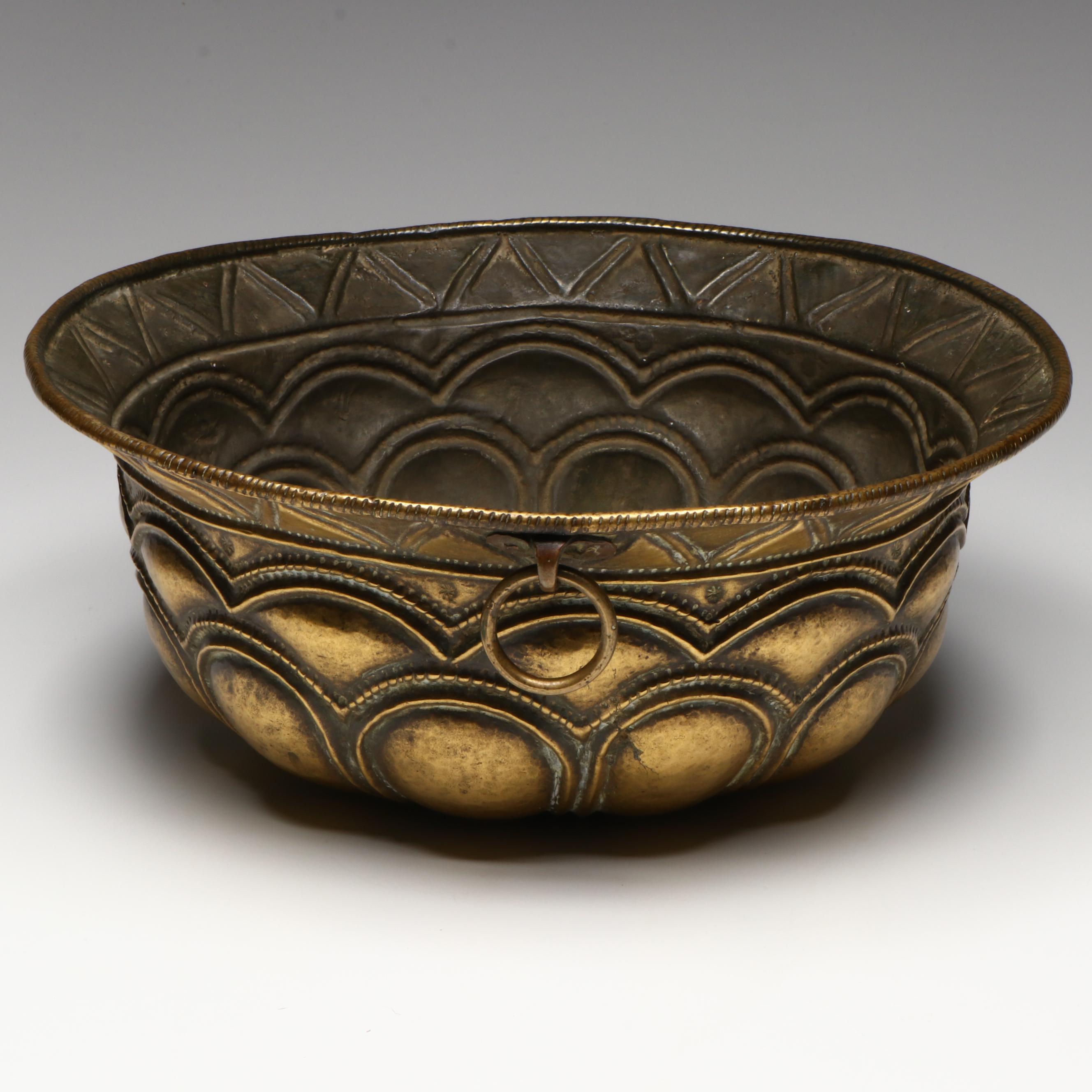 Continental European Brass Pot with Ring Handle, 19th Century