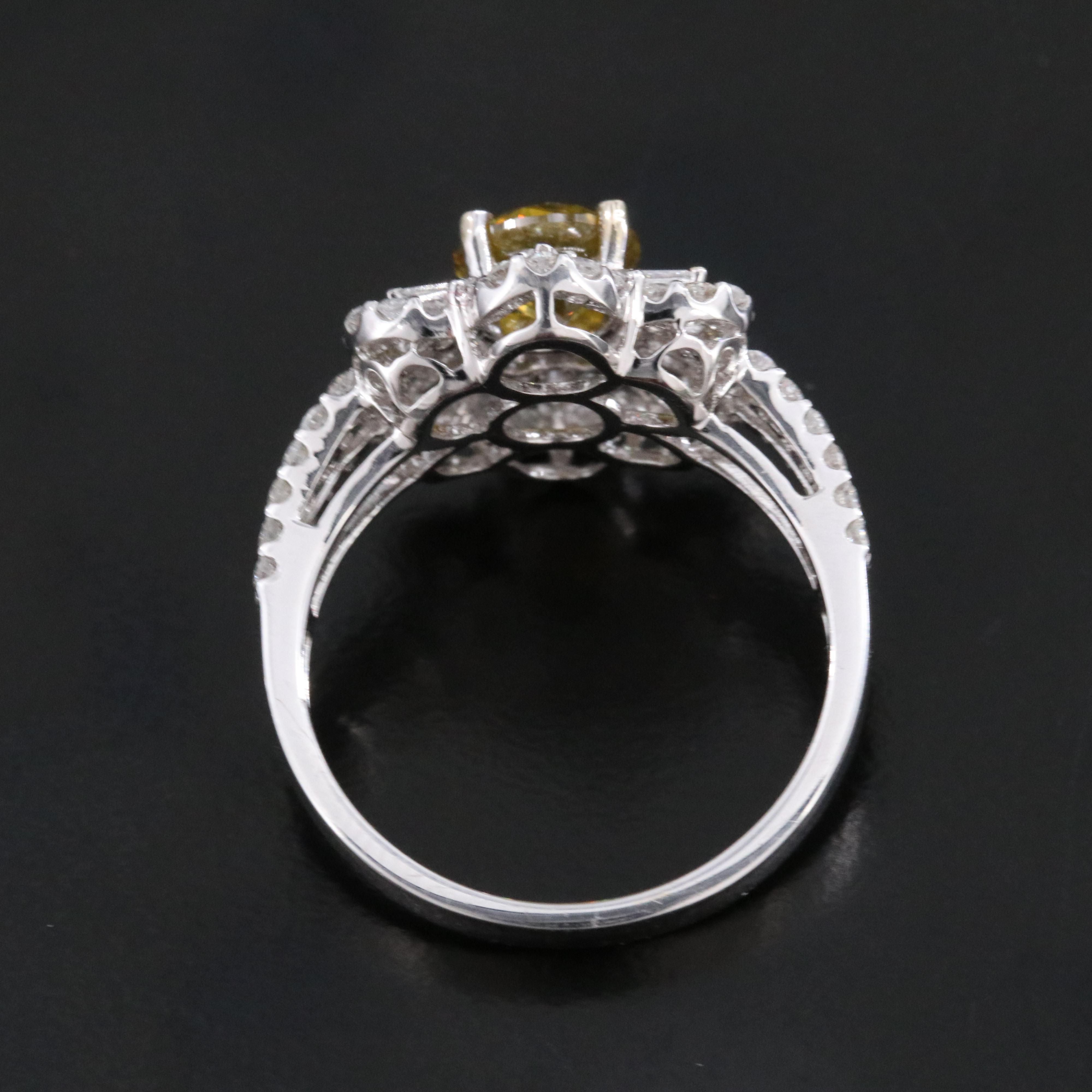 18K Diamond Ring with Fancy Yellow Center with GIA Report