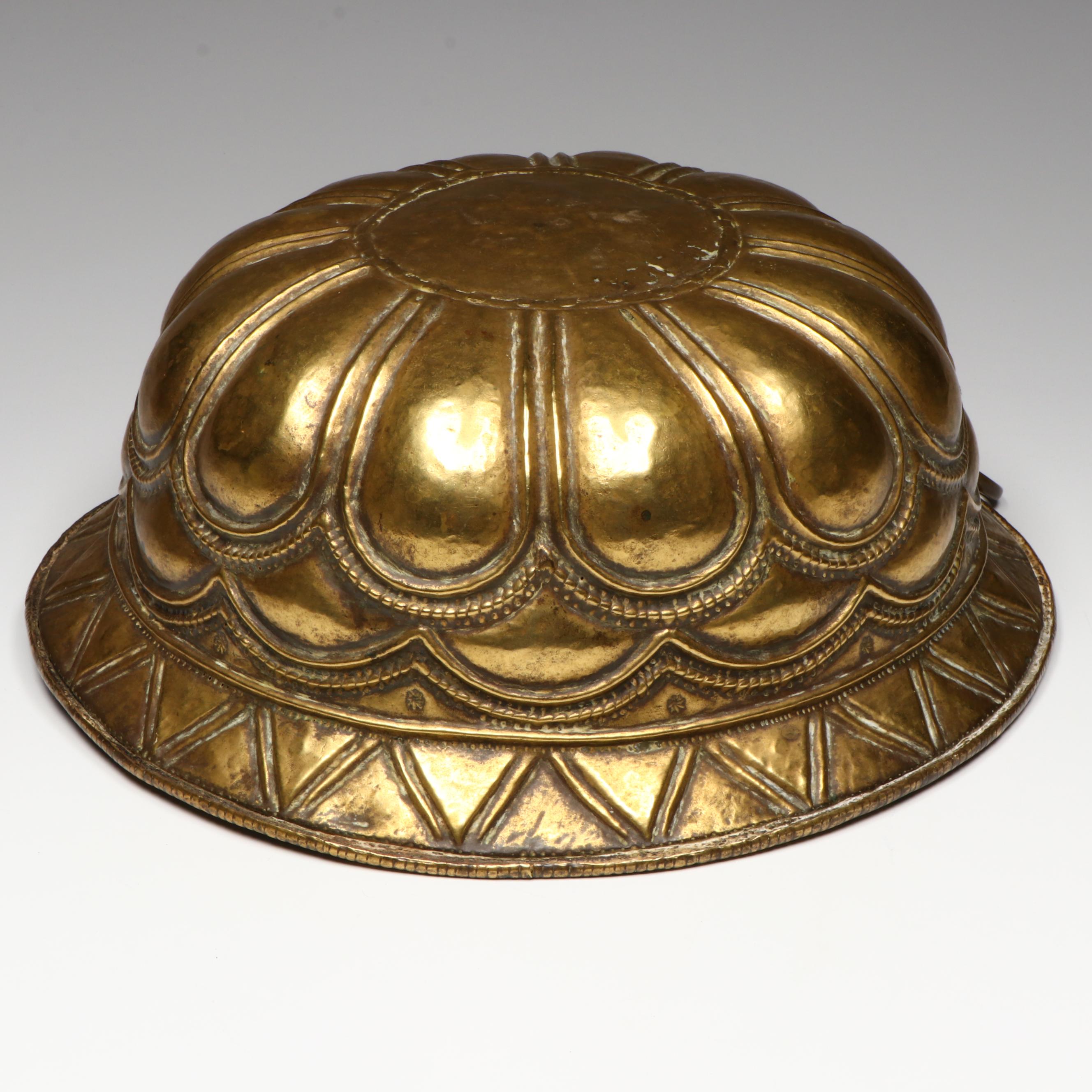 Continental European Brass Pot with Ring Handle, 19th Century