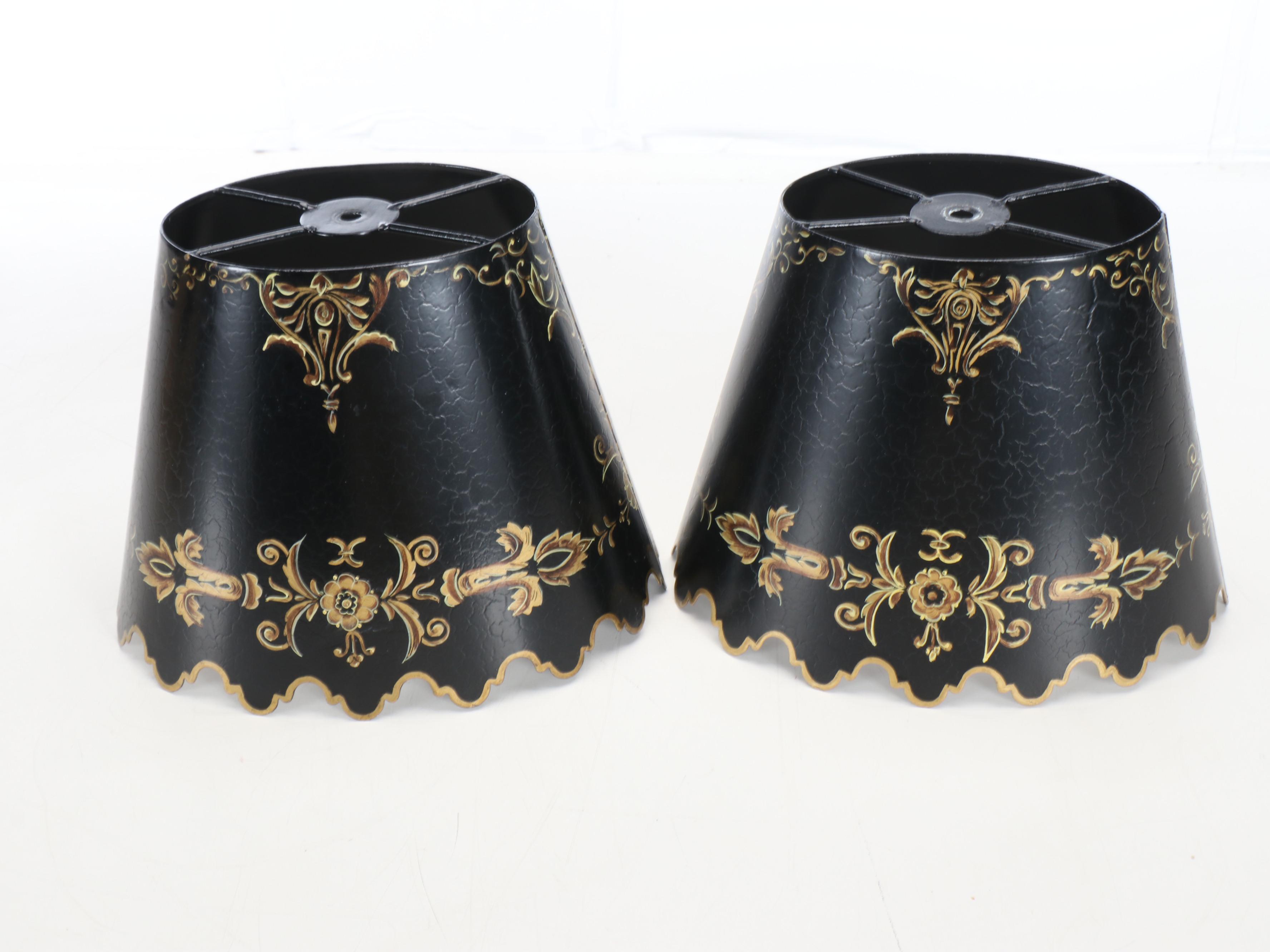 French Empire Style Metal on Gold Finish Wood Base Table Lamps