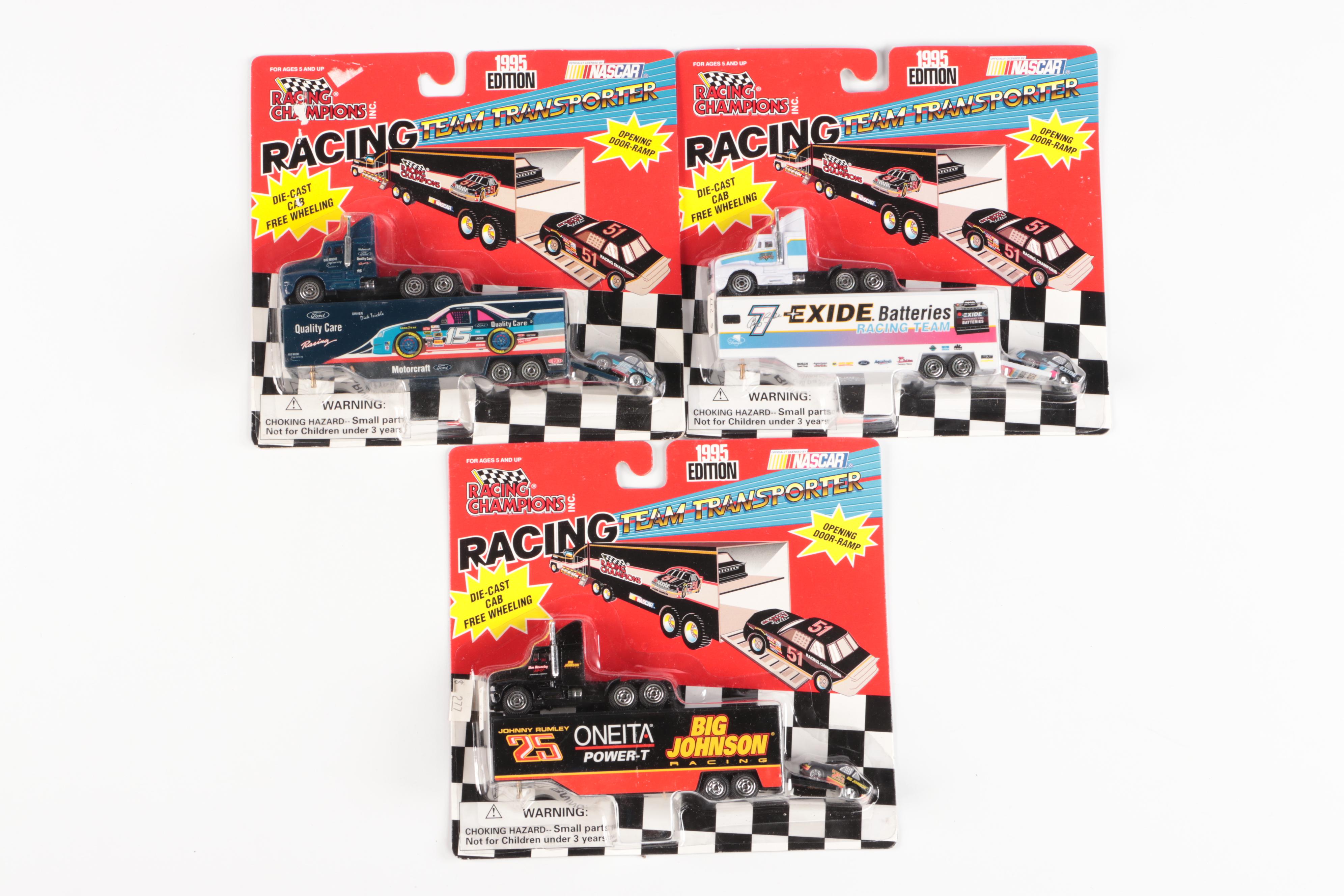 NASCAR Racing Champions Team Transporters with Stock Cars and Collectors Cards