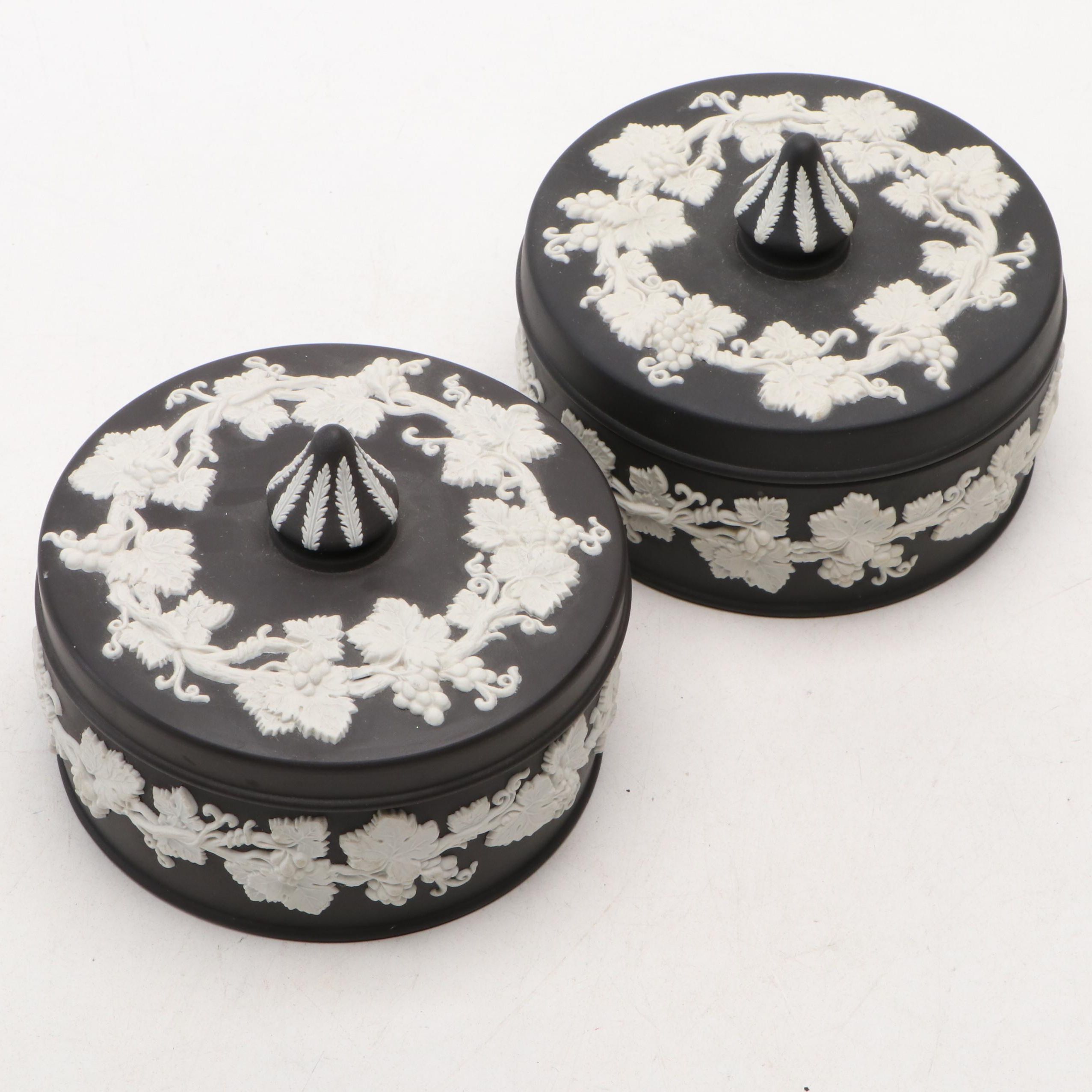 Wedgwood Round Black Jasperware Lidded Vessels