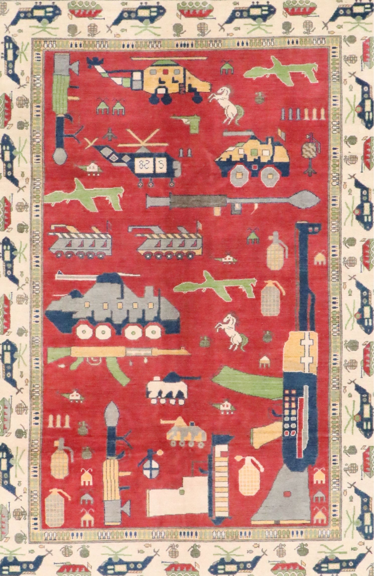 6'6 x 9'10 Hand-Knotted Afghan Pictorial War Rug Area Rug