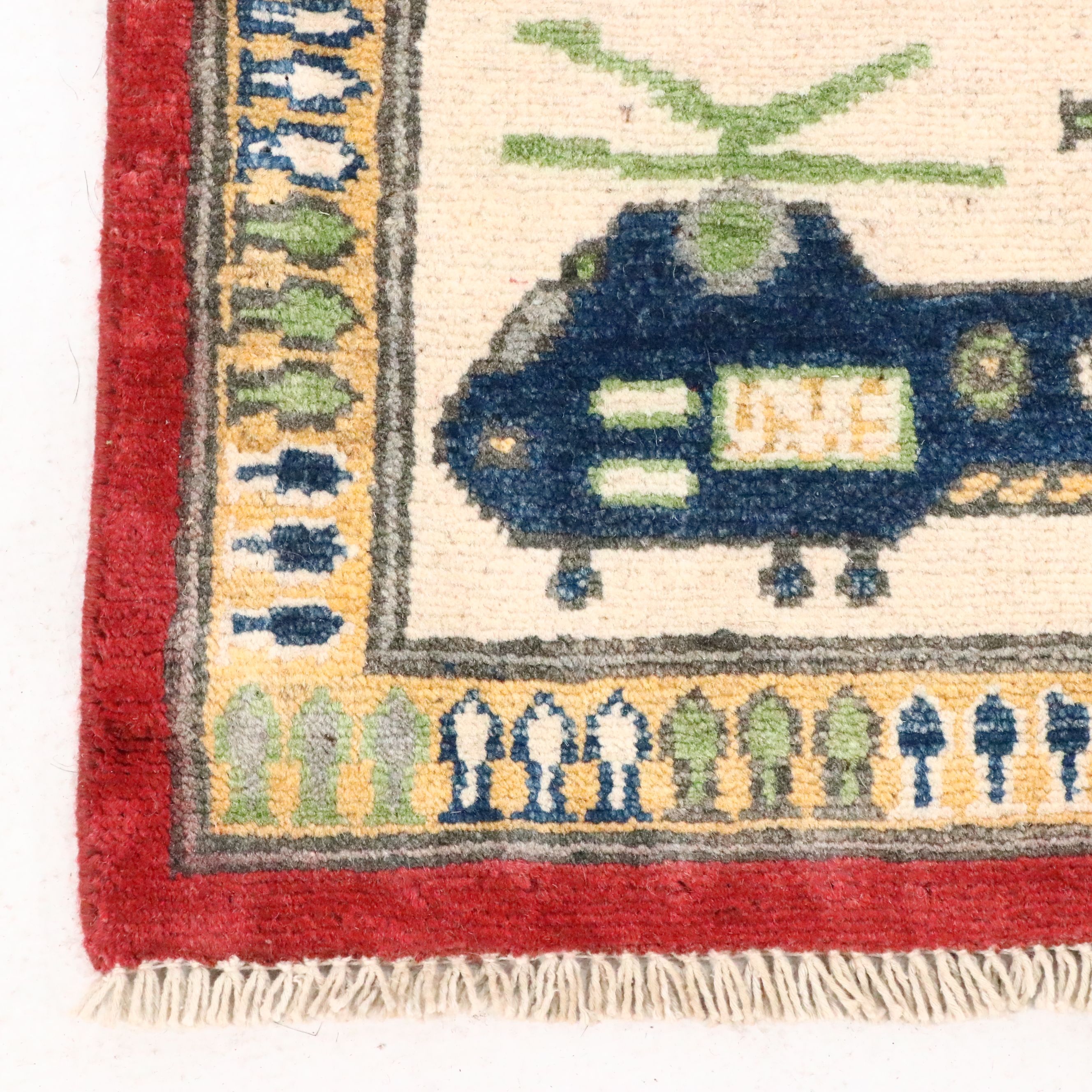 6'6 x 9'10 Hand-Knotted Afghan Pictorial War Rug Area Rug