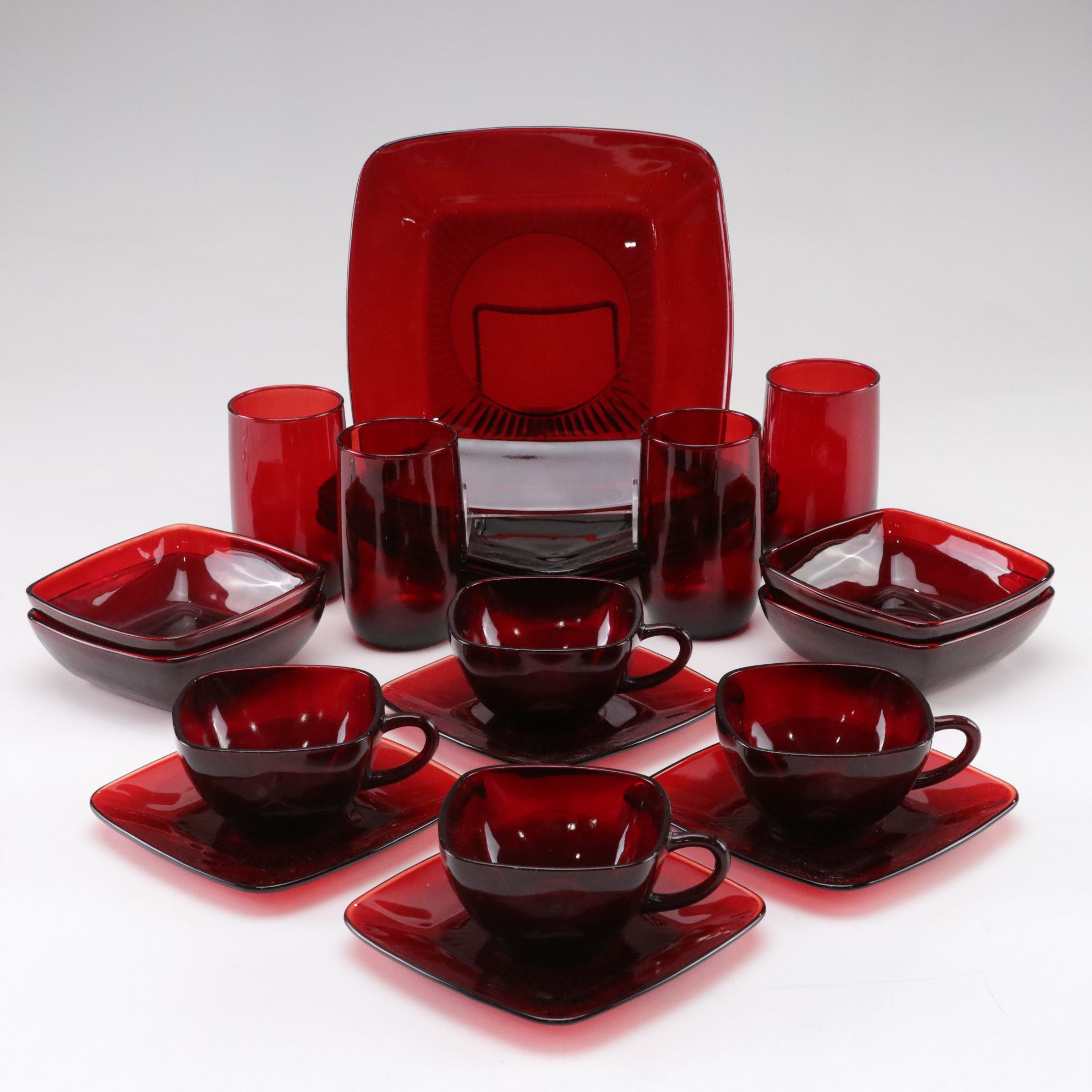 Anchor Hocking "Charm Ruby" Dinnerware Setting for Four