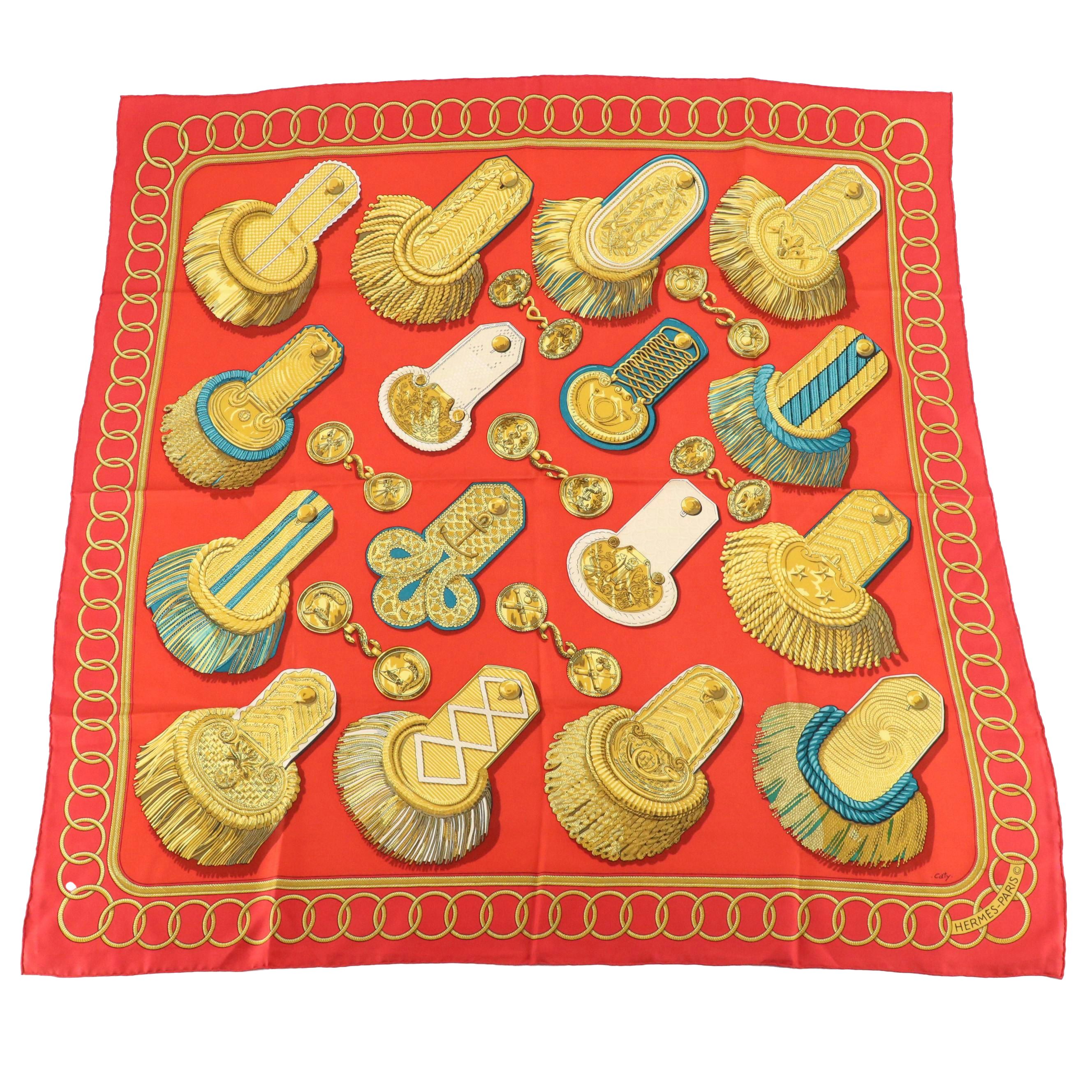 Hermès Early Issue "Epaulettes" Silk Twill Scarf 90