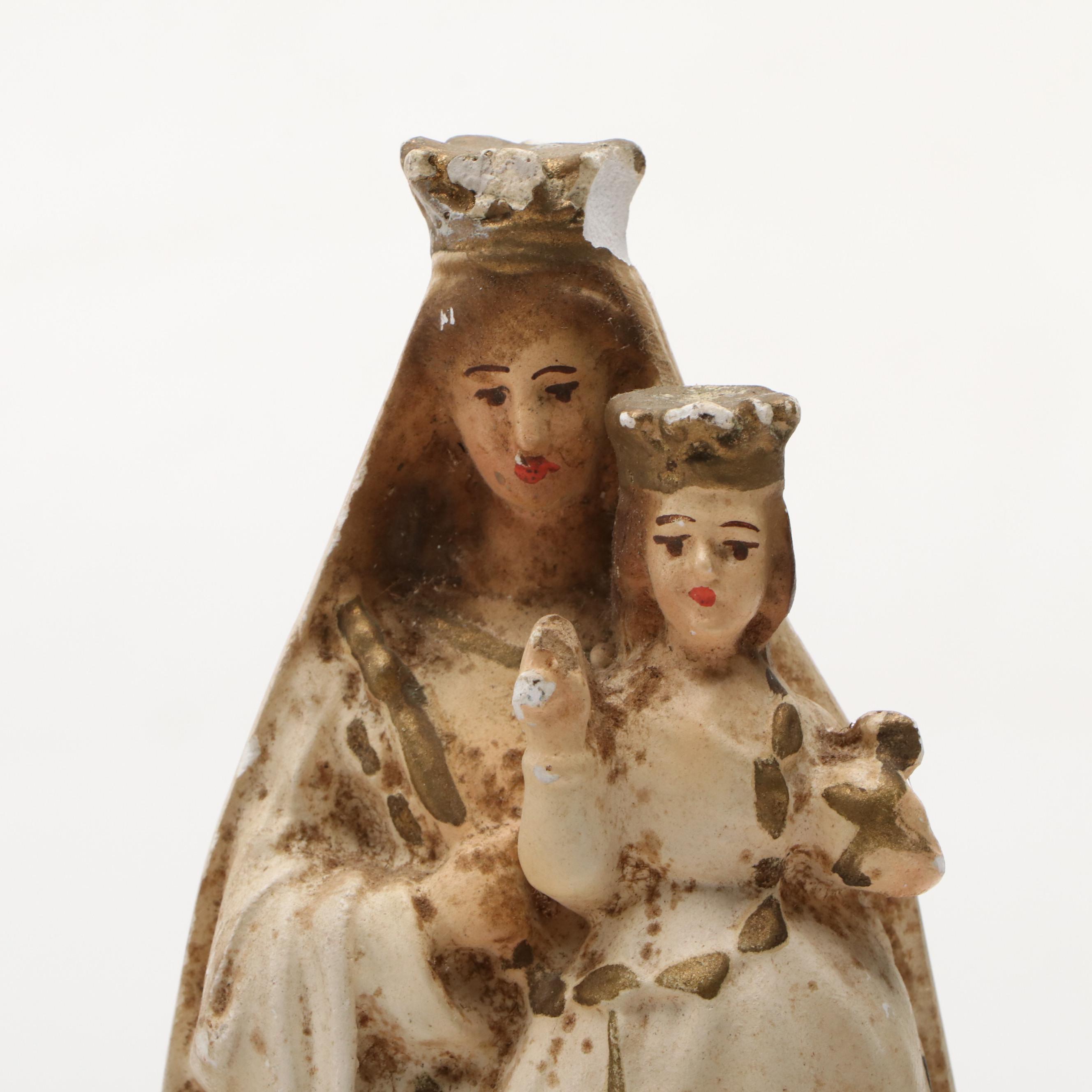 Chalkware Virgin Mary Votive Candle Wall Hanging, Figurine and Wall Medallion