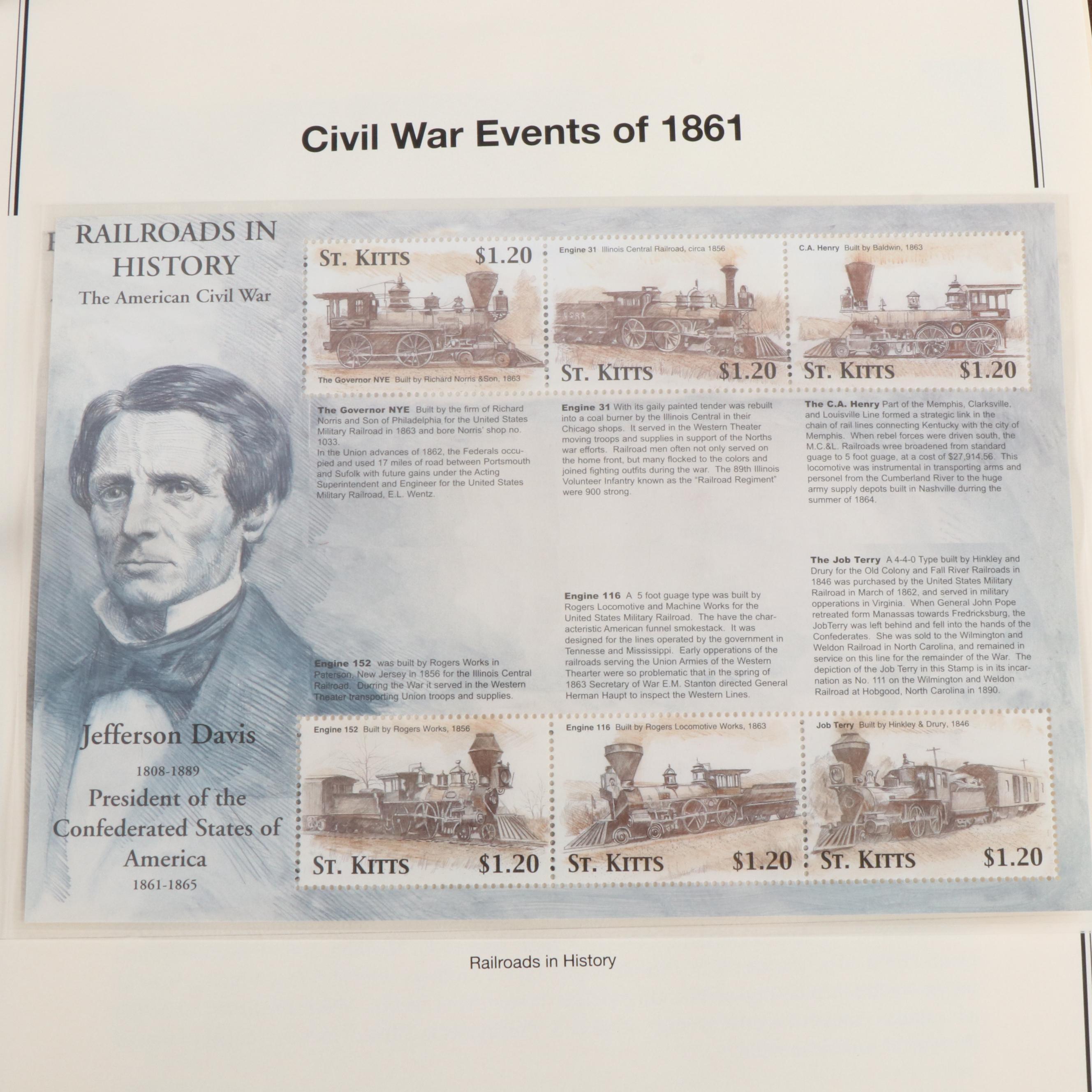 Five Albums of Themed Postage Stamps, Including Civil War, Norman Rockwell