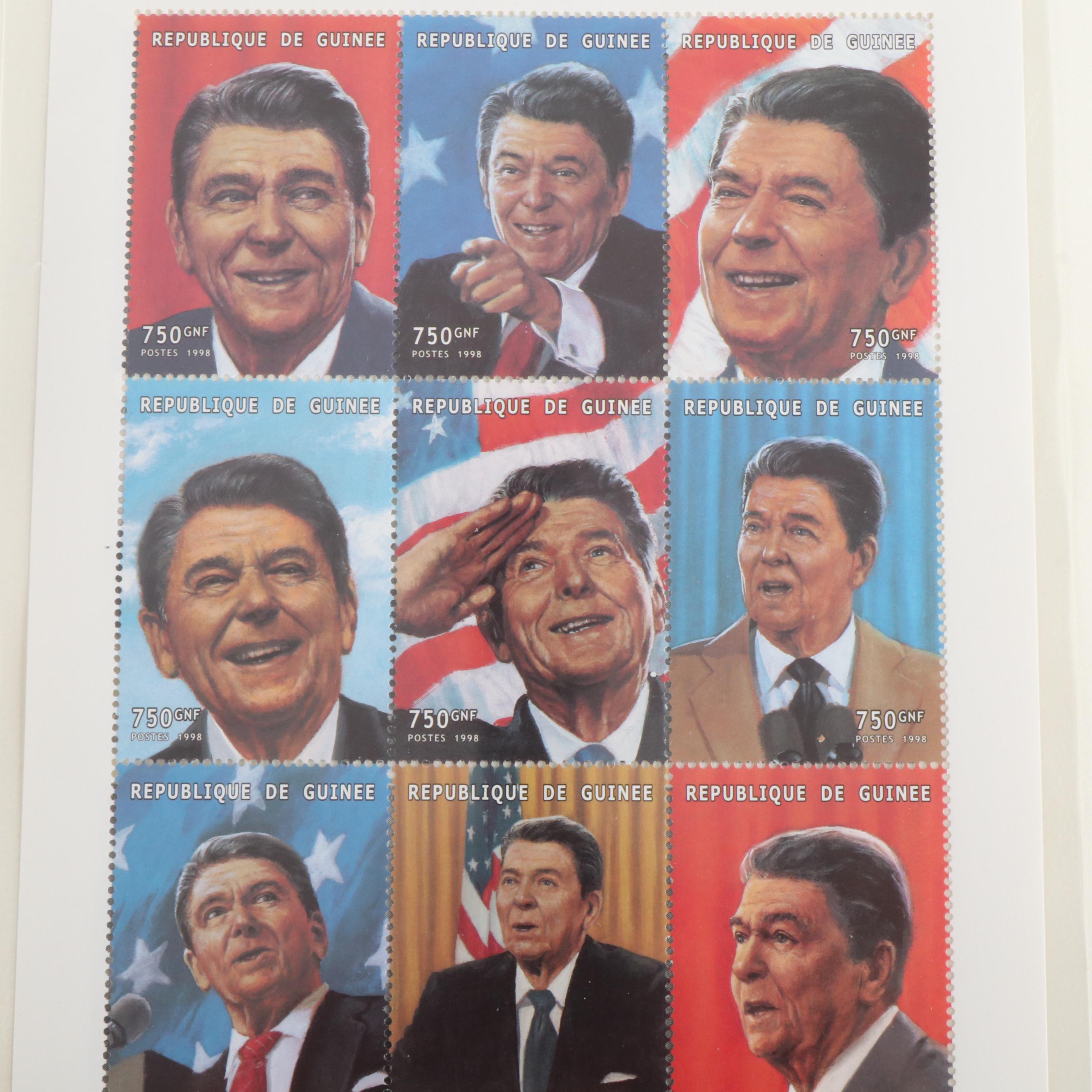 Five Albums of Themed Postage Stamps, Including Civil War, Norman Rockwell