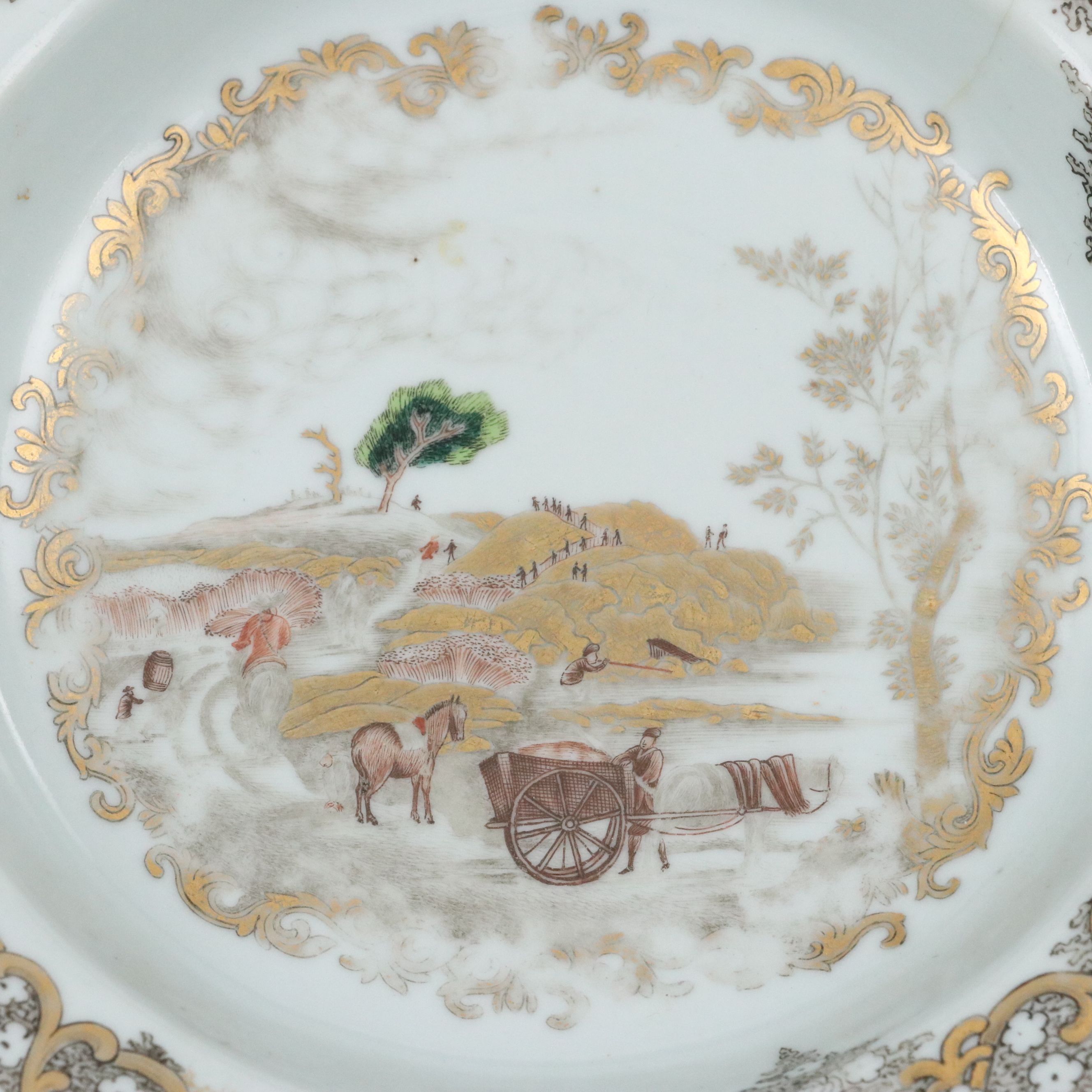 Chinese Export Hand-Painted Pastoral Scene Porcelain Bowl, 18th C.