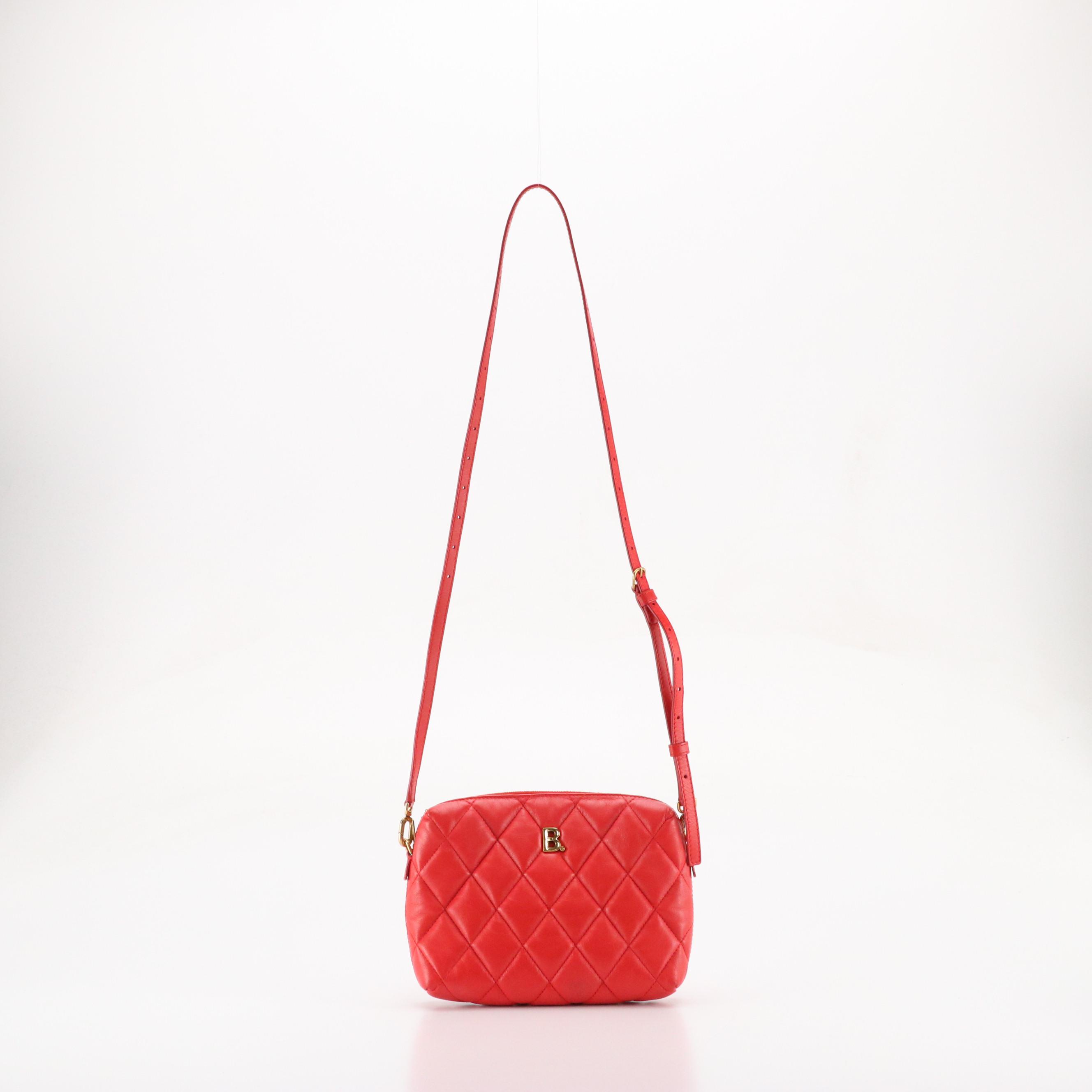 Balenciaga B Camera Crossbody Bag in Red Diamond Stitched Quilted Leather