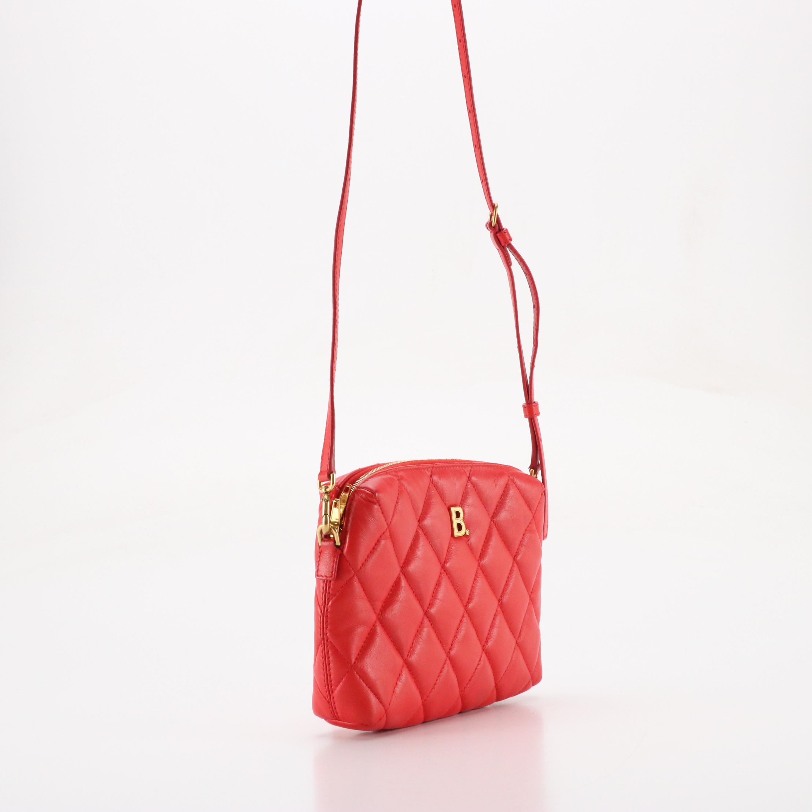 Balenciaga B Camera Crossbody Bag in Red Diamond Stitched Quilted Leather