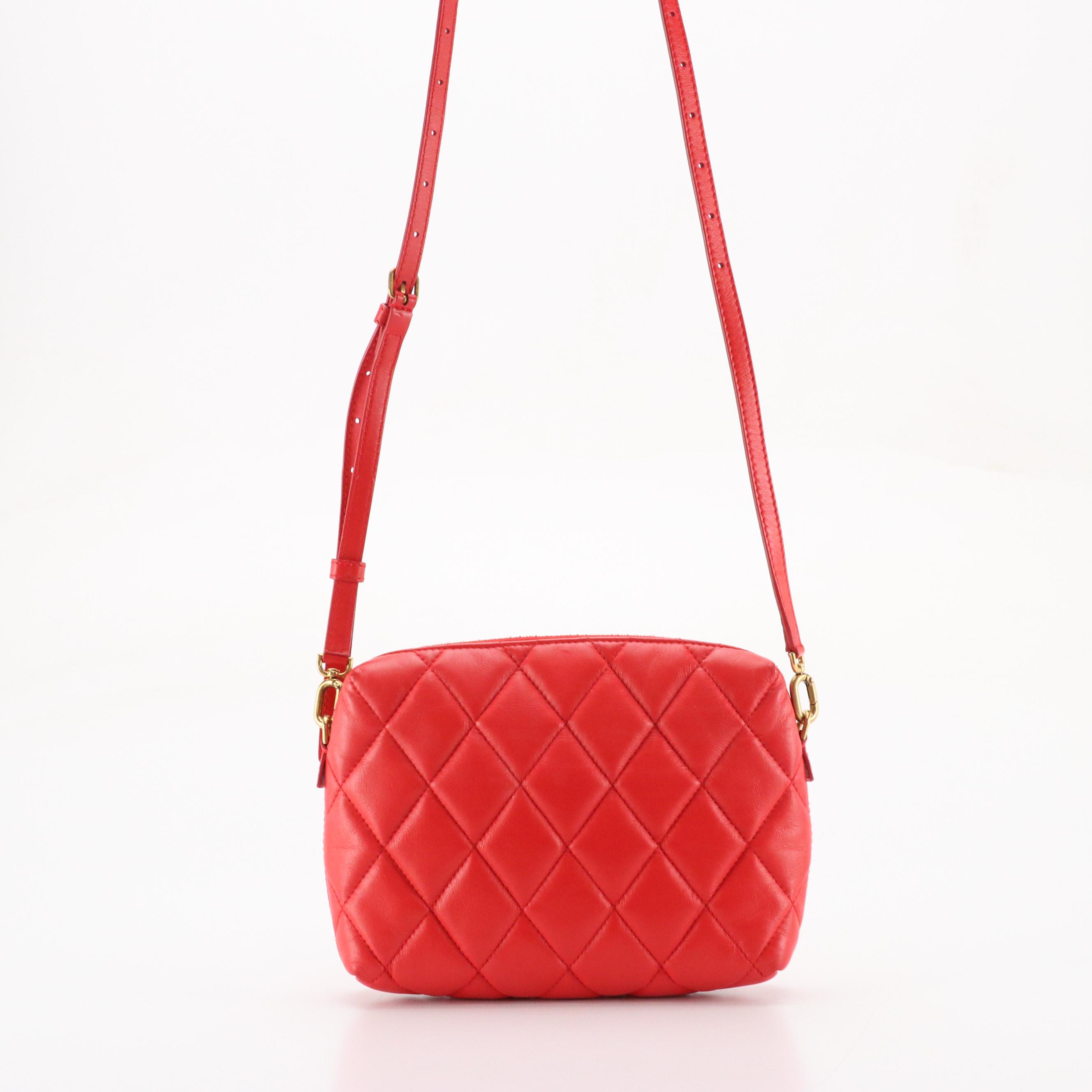 Balenciaga B Camera Crossbody Bag in Red Diamond Stitched Quilted Leather