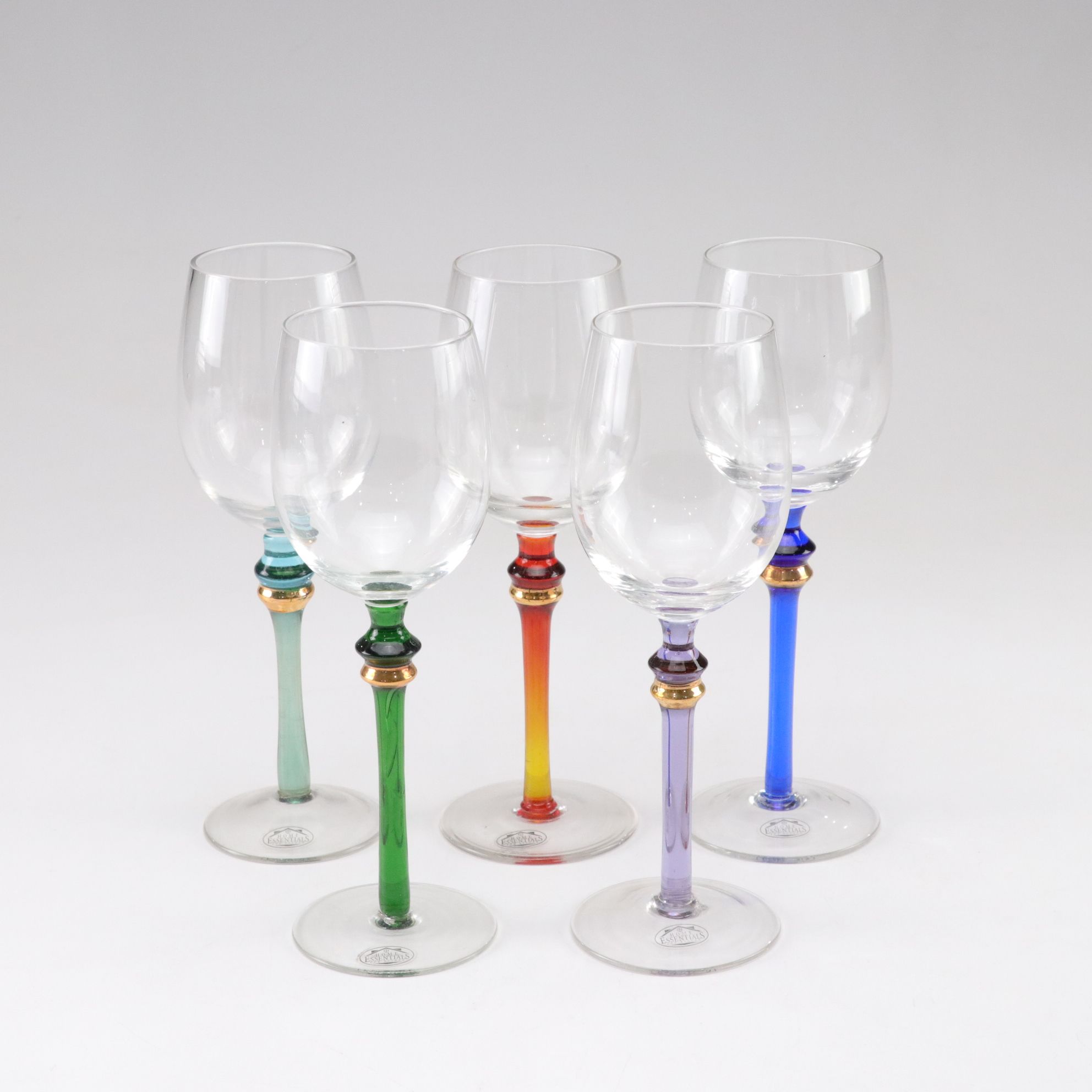 Gilt & Colored Stem Wine Glasses with Fruit Bowl
