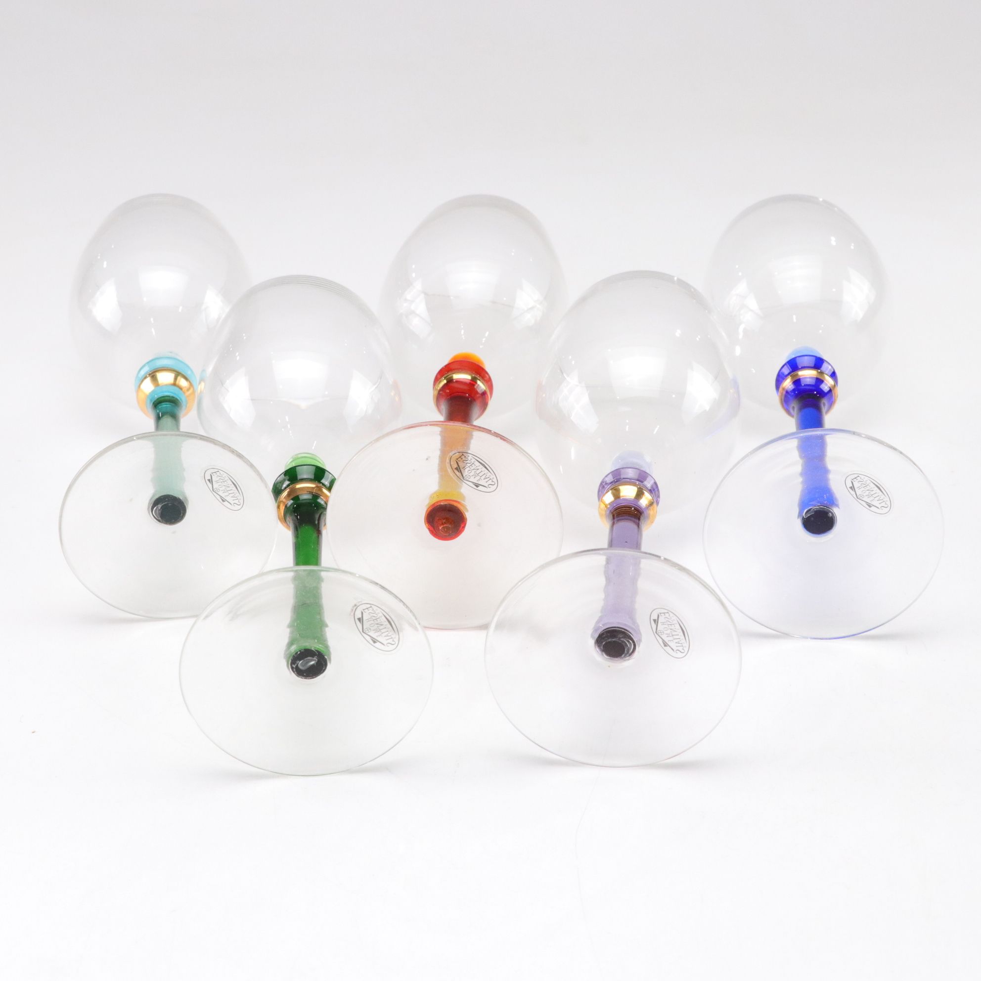 Gilt & Colored Stem Wine Glasses with Fruit Bowl