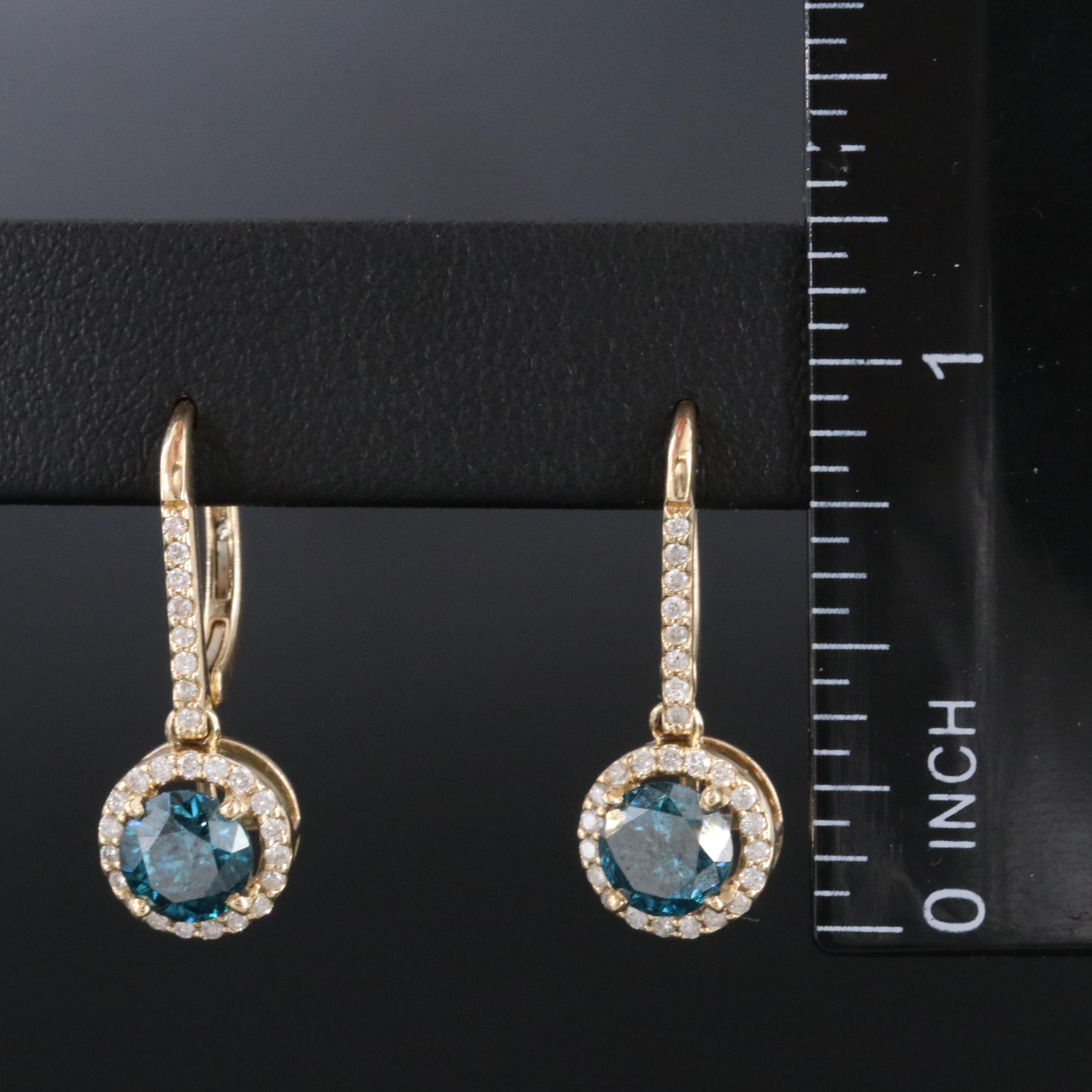 14K 1.97 CTW Diamond Drop Earrings with Fancy Blue Centers and GIA Report