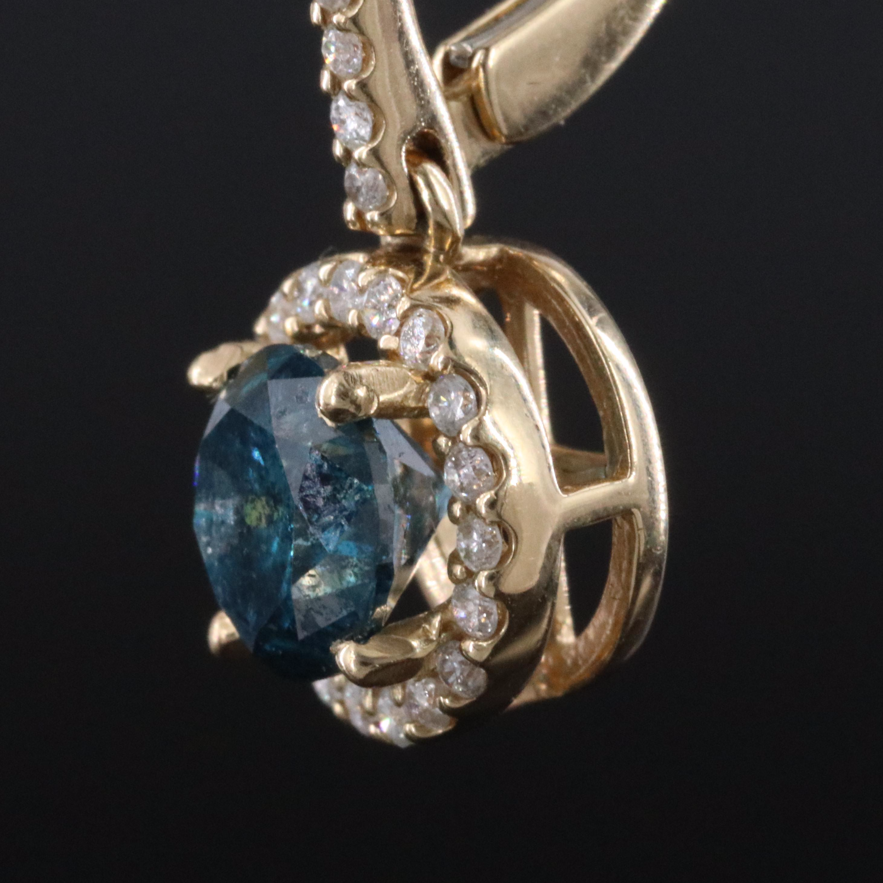 14K 1.97 CTW Diamond Drop Earrings with Fancy Blue Centers and GIA Report