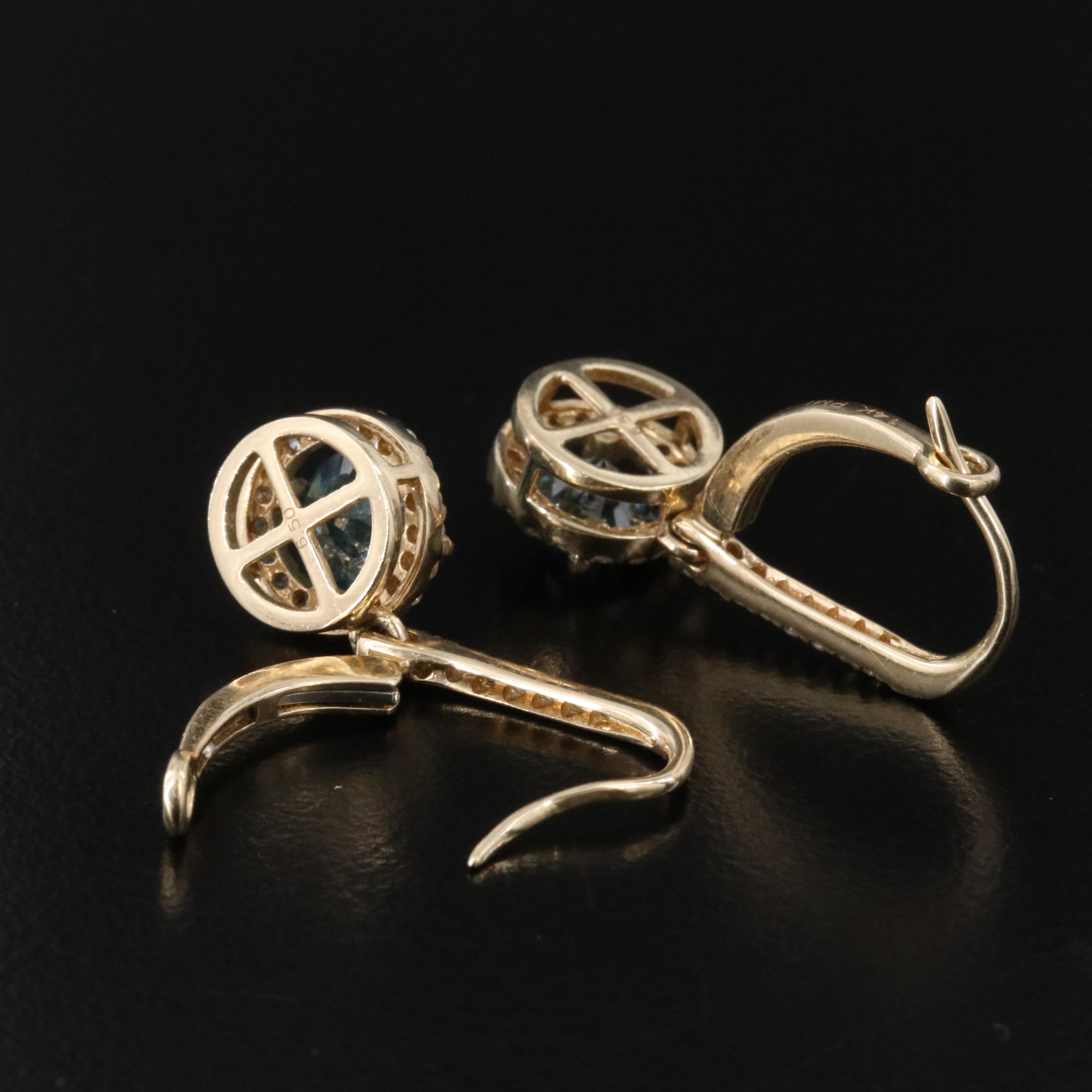 14K 1.97 CTW Diamond Drop Earrings with Fancy Blue Centers and GIA Report