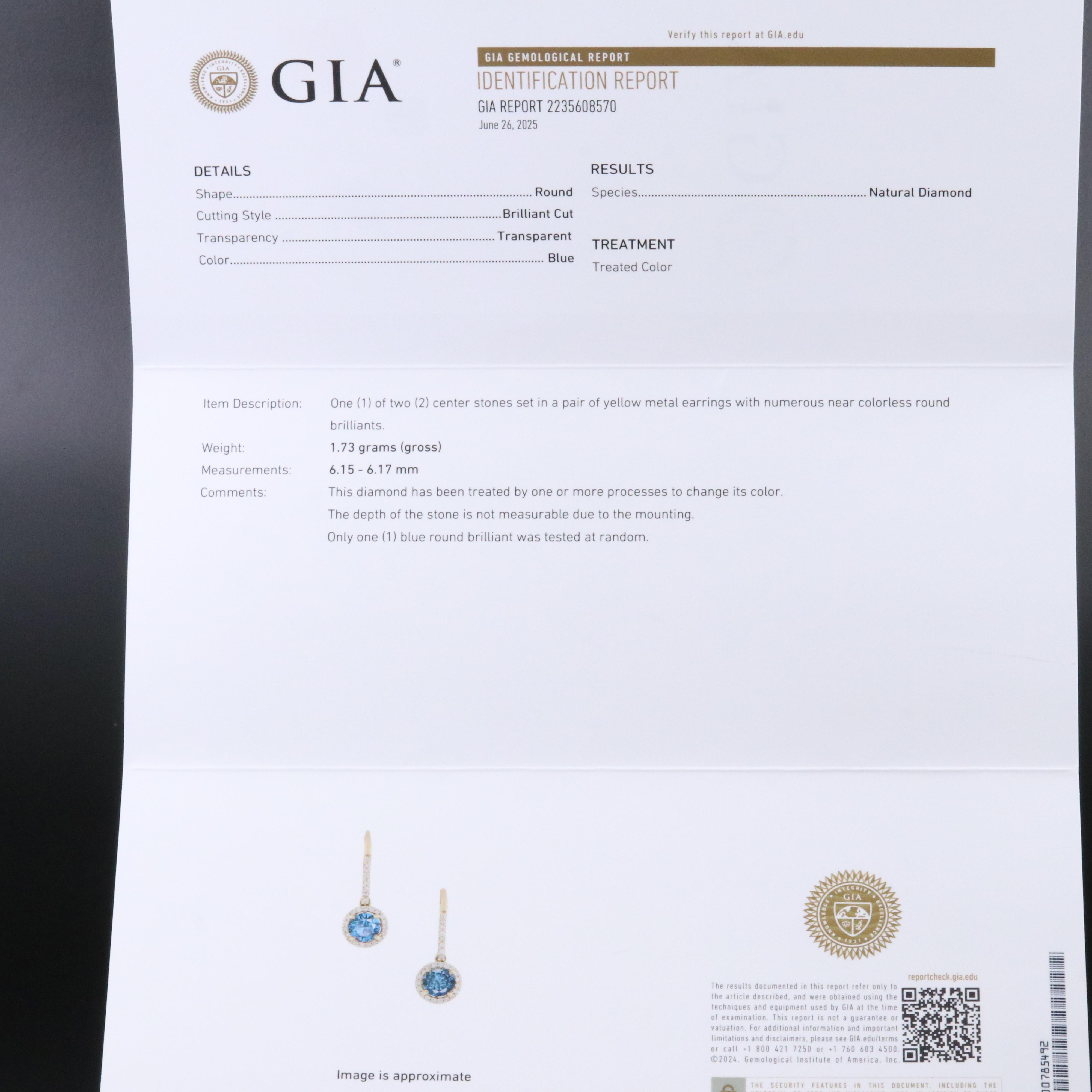 14K 1.97 CTW Diamond Drop Earrings with Fancy Blue Centers and GIA Report