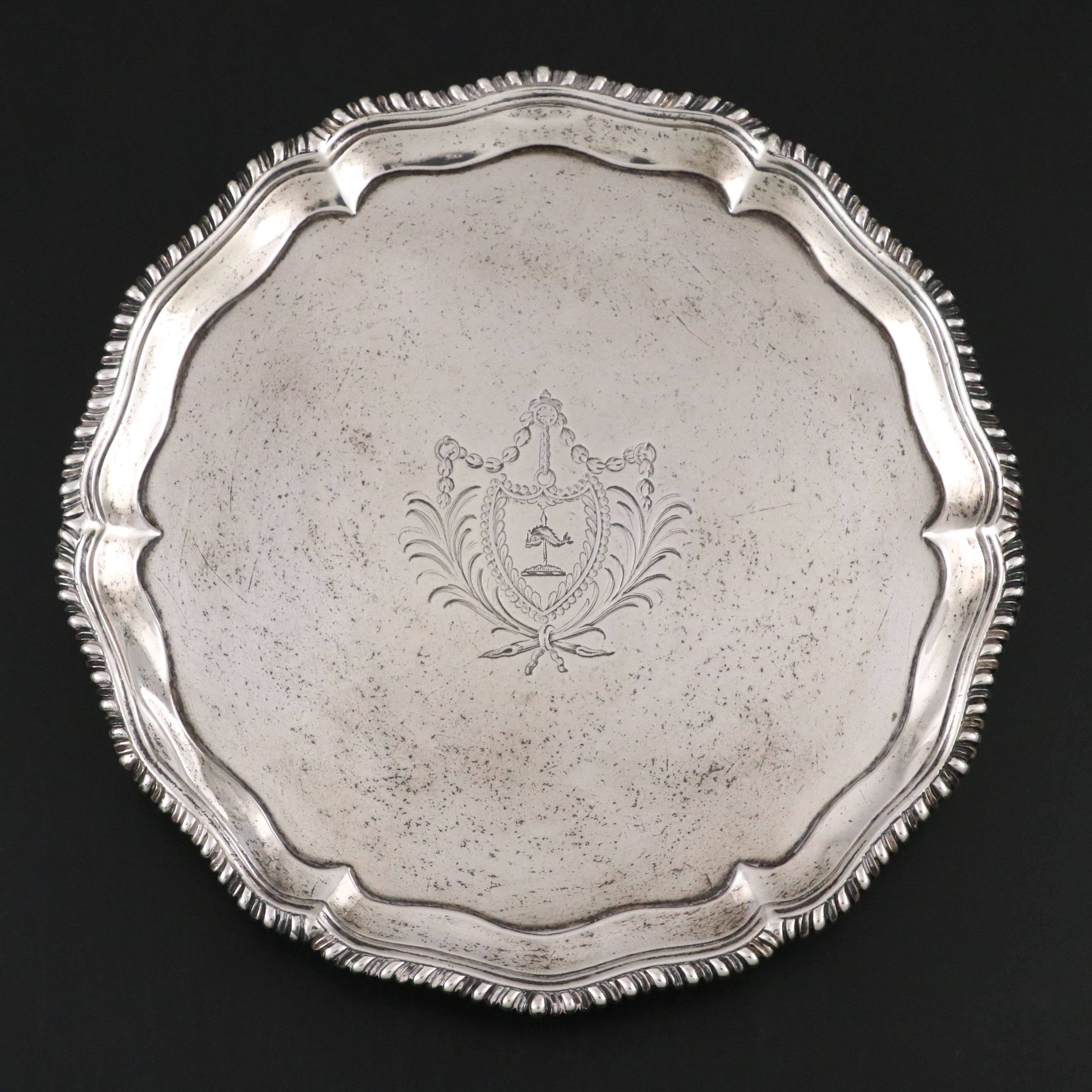 Richard Rugg I Georgian Sterling Silver Heraldic Footed Salver, 1773