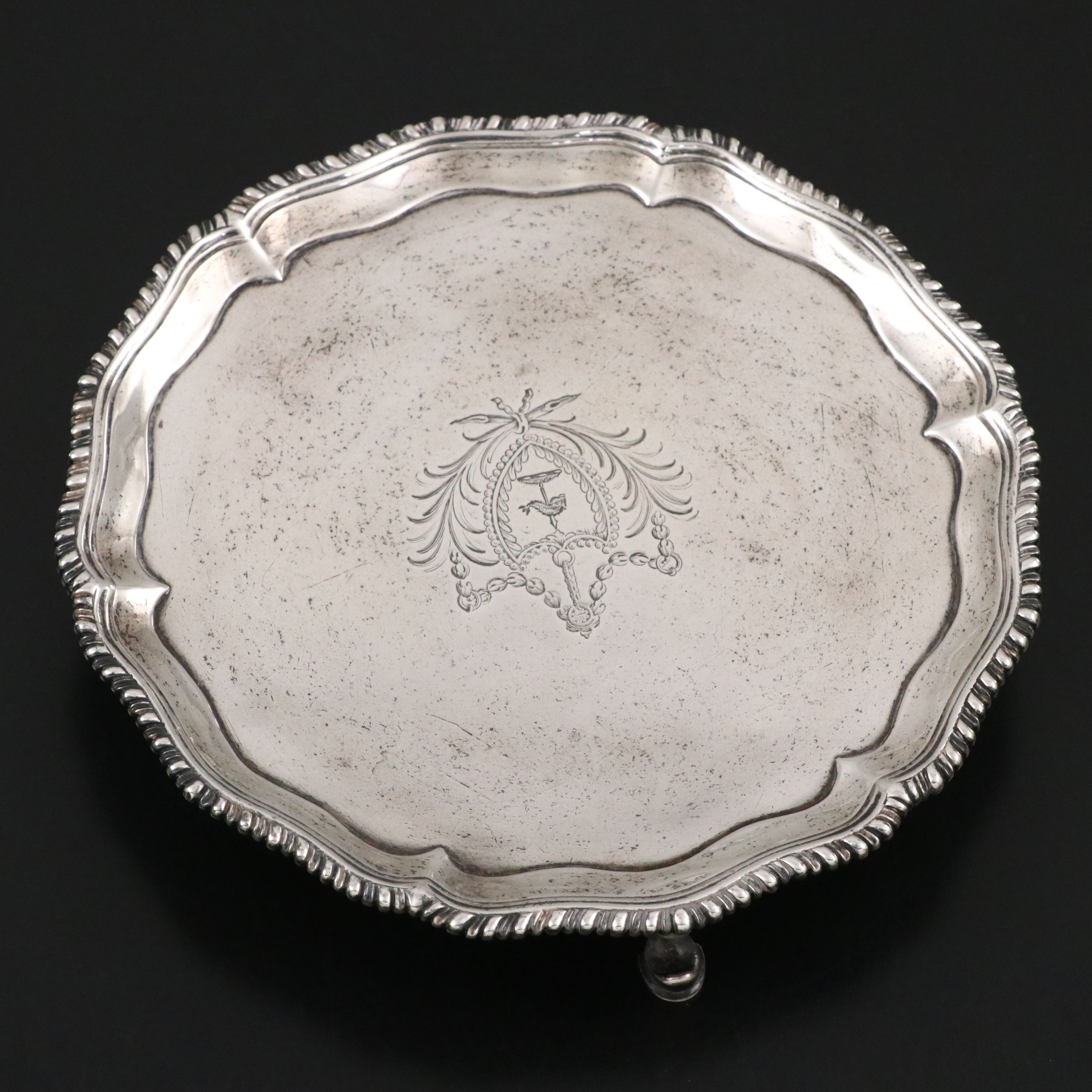 Richard Rugg I Georgian Sterling Silver Heraldic Footed Salver, 1773