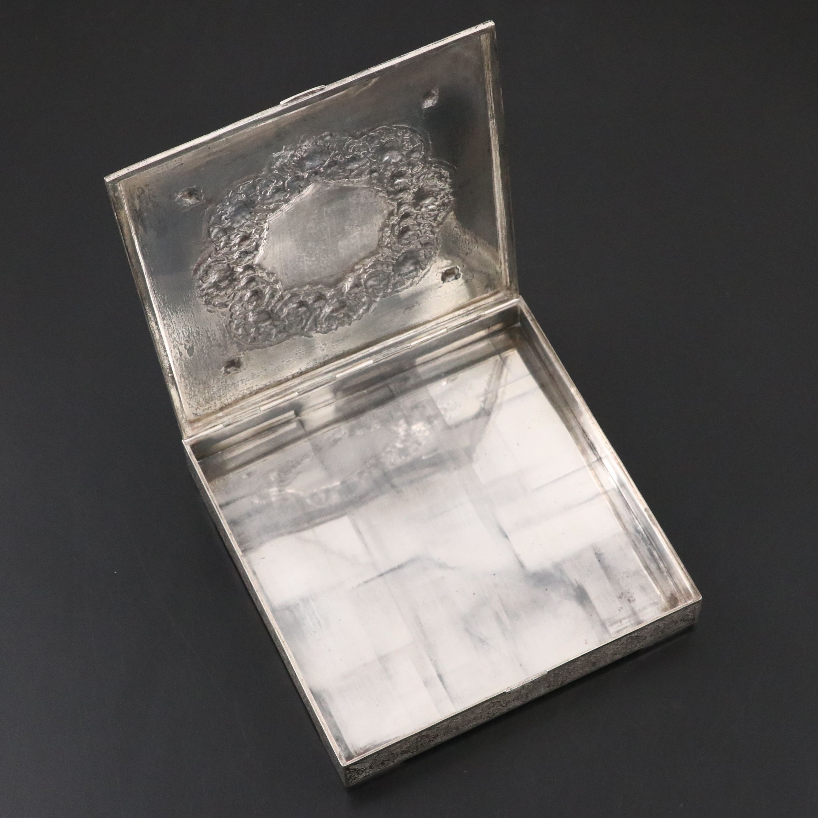 Persian Finely Chased 875 Silver Hinged Box, 20th Century