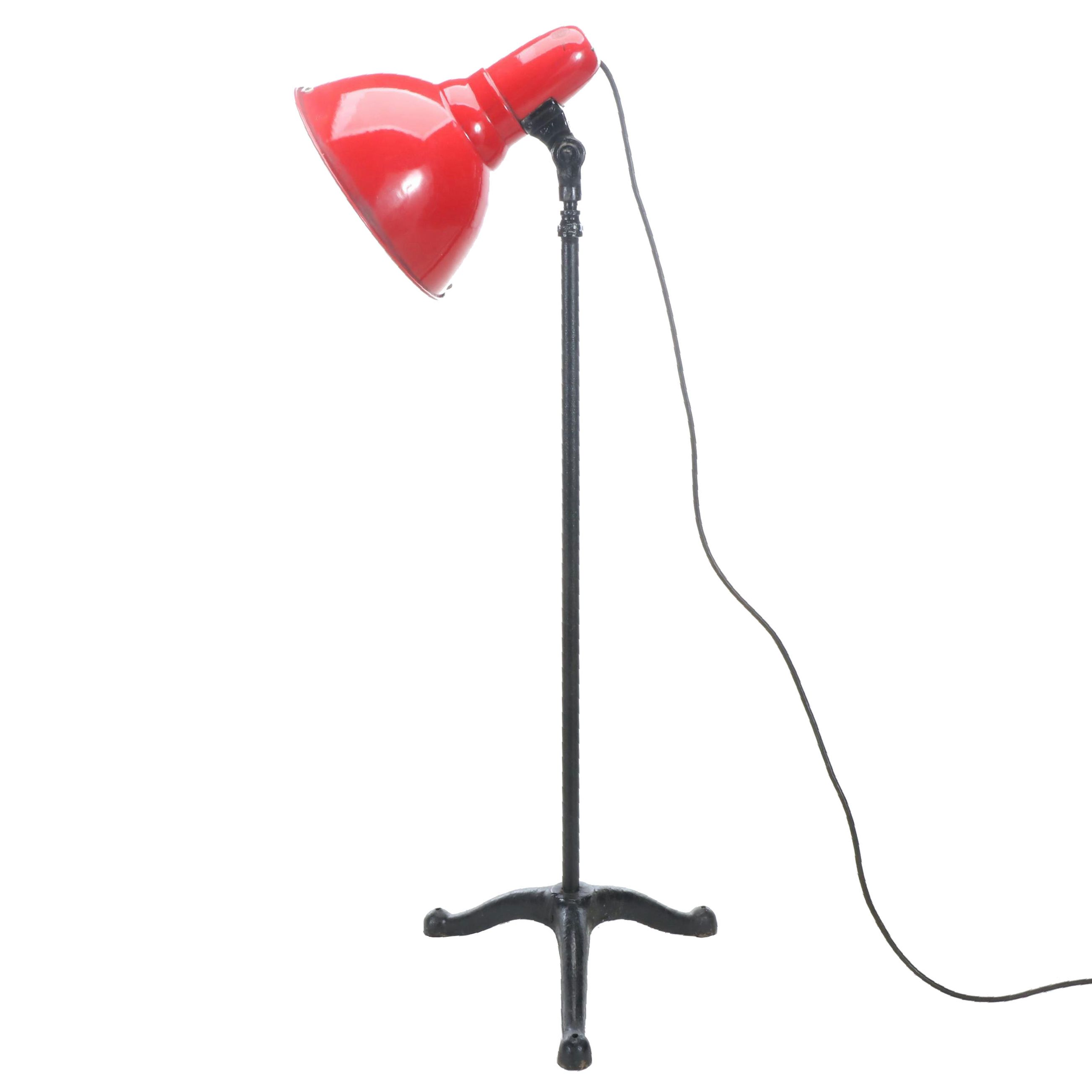 Industrial Style Cast Iron Tripod with Red Enamel Floor Lamp