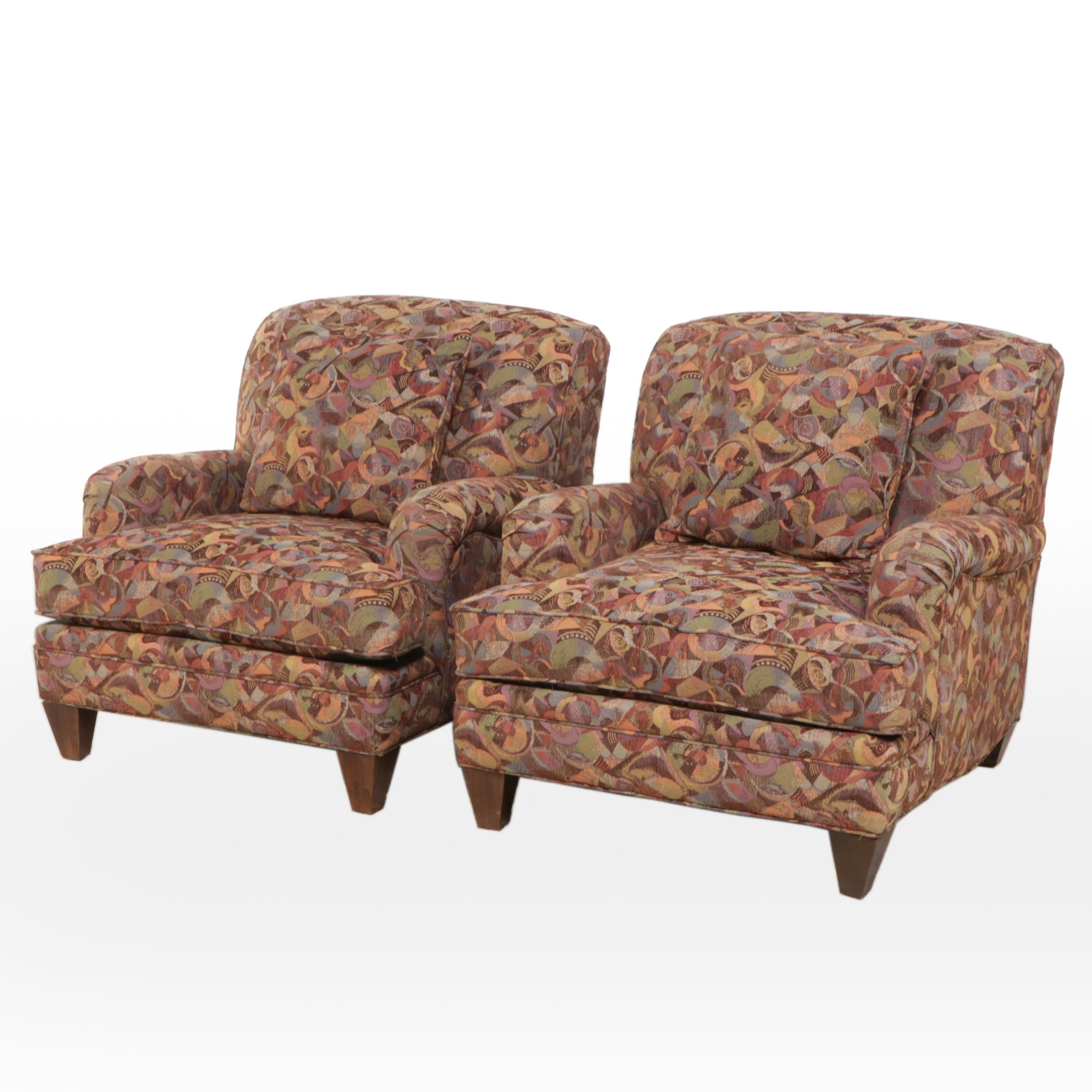 Pair of Nadler Brothers Postmodernist Fabric Upholstered Lounge Chairs, 1980s