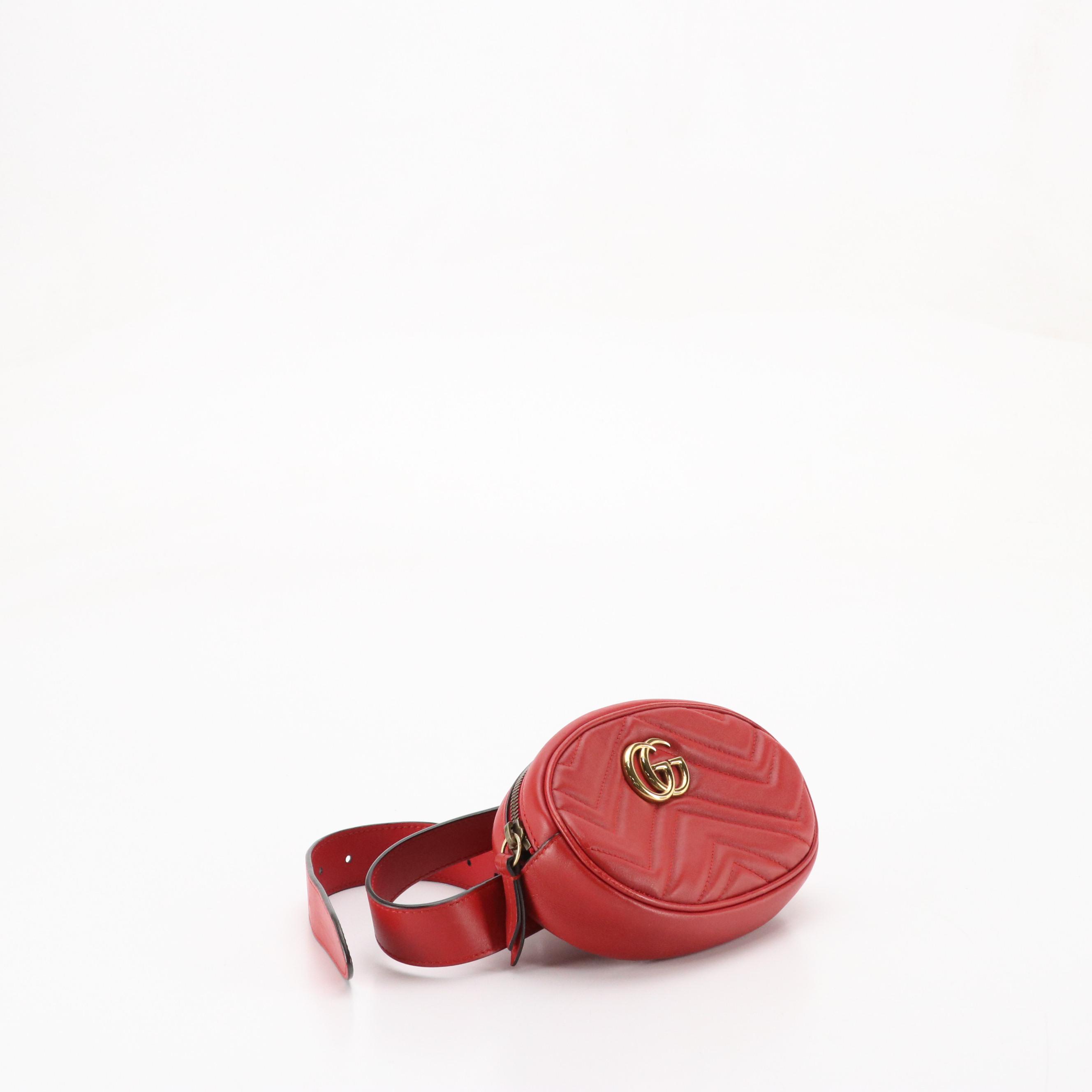 Gucci GG Marmont Belt Bag in Red Chevron Matelassé Leather