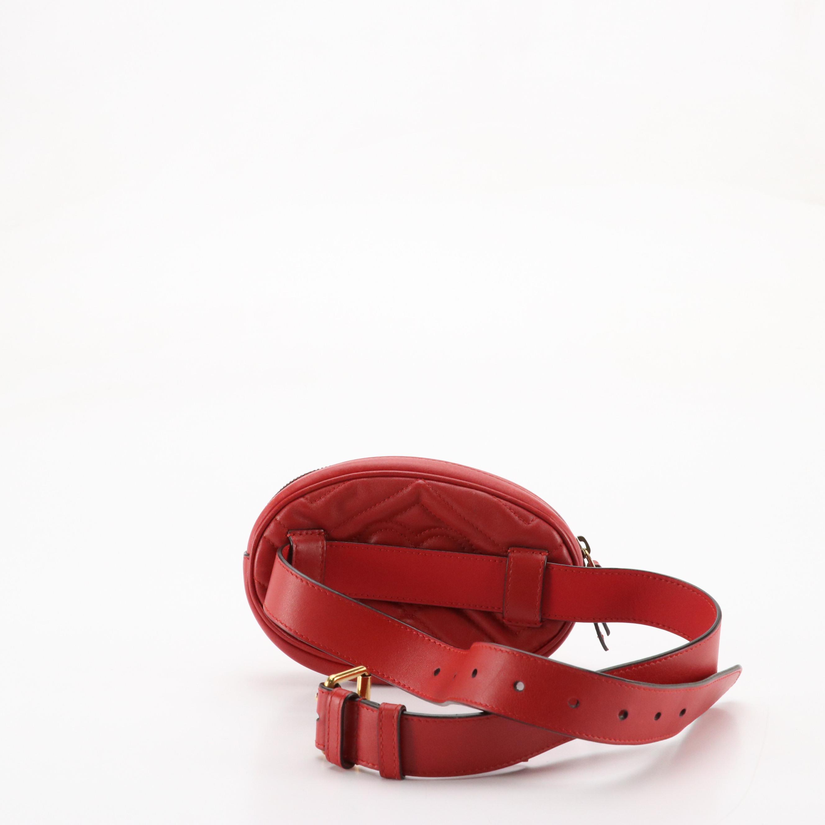 Gucci GG Marmont Belt Bag in Red Chevron Matelassé Leather