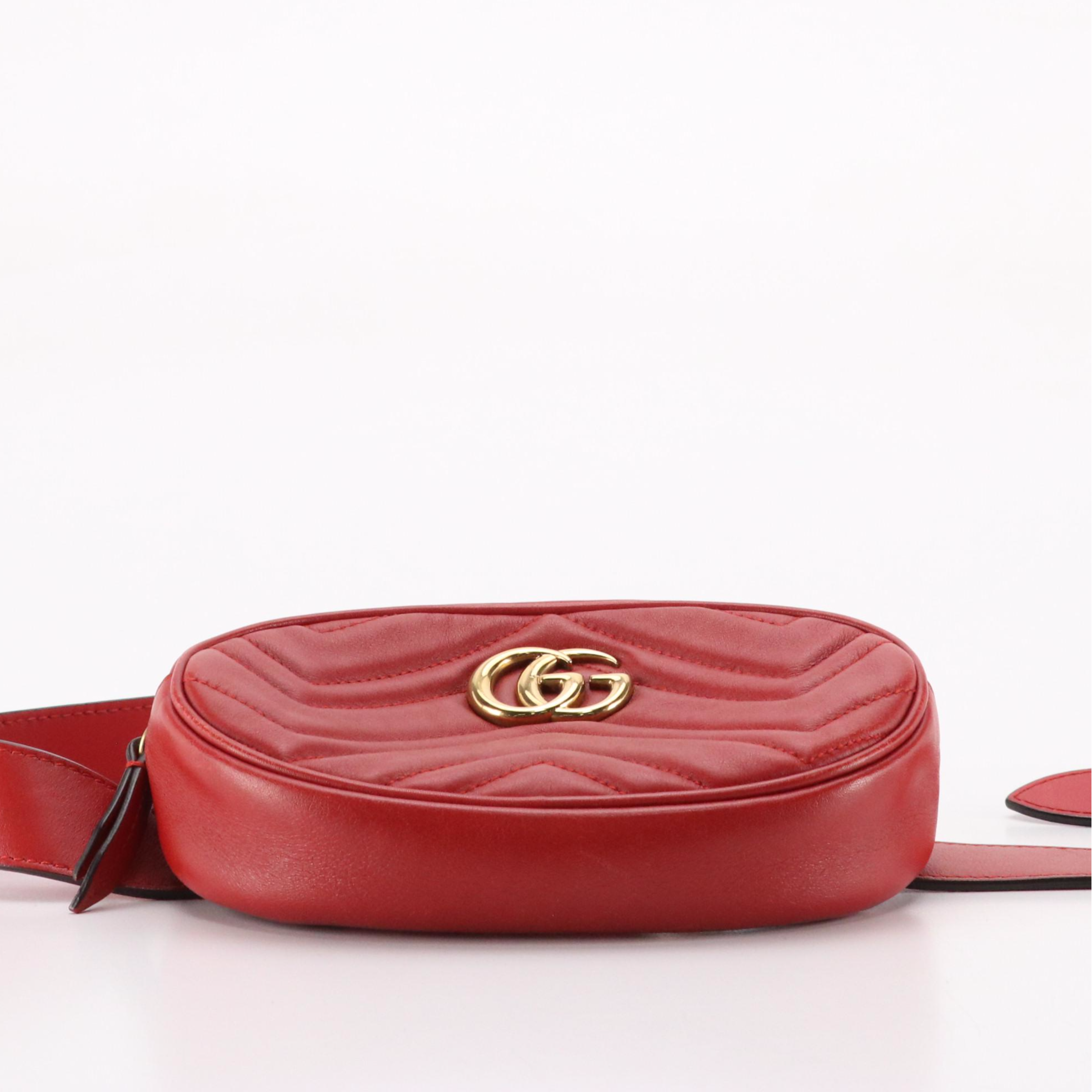 Gucci GG Marmont Belt Bag in Red Chevron Matelassé Leather