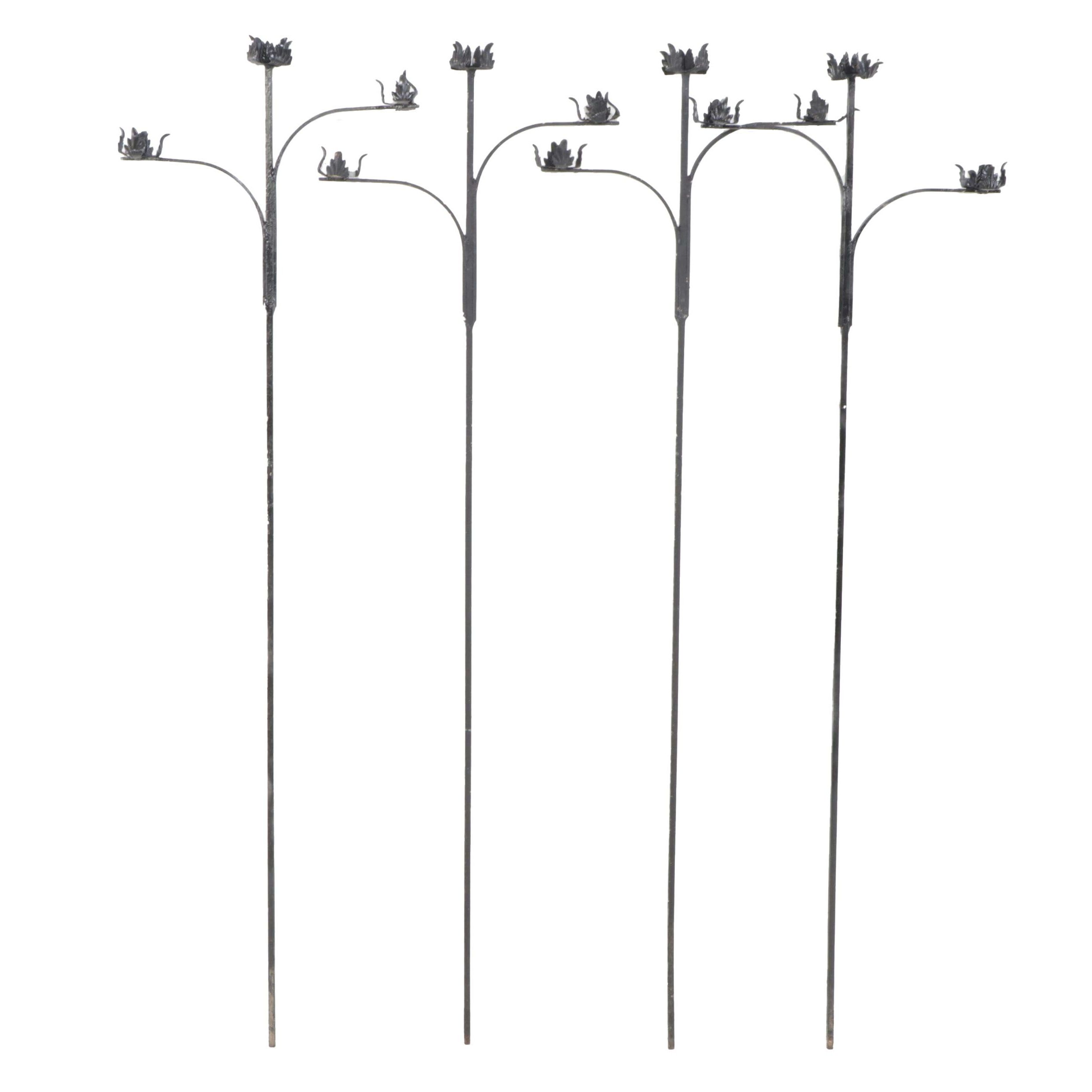 Art and Crafts Style Wrought Iron Tall Flower Shaped In Ground Candle Holders