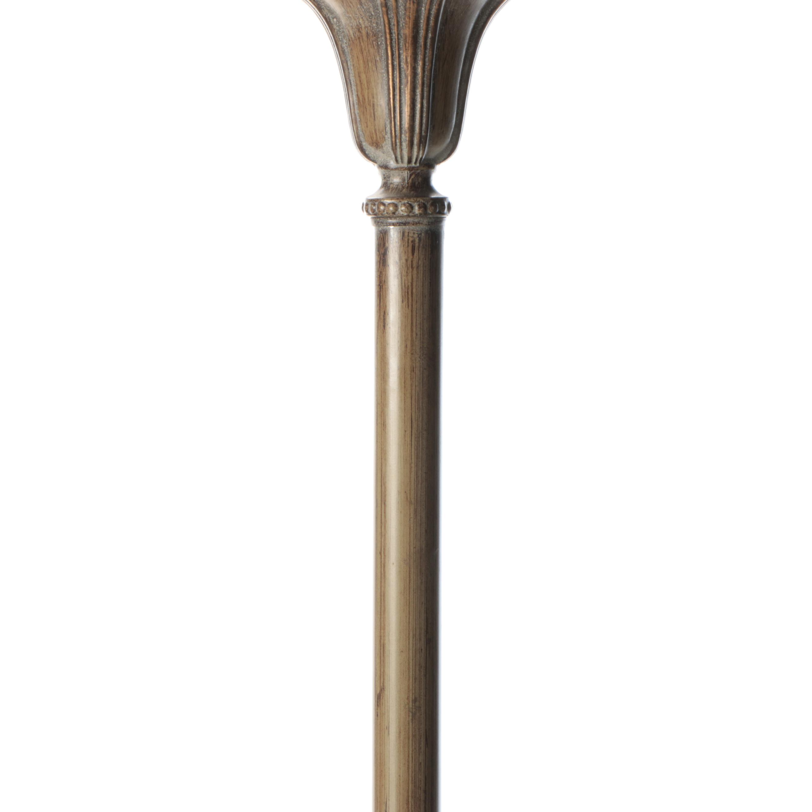 Neoclassical Bronzed Metal Torchère Floor Lamp with Alabaster Glass Petal Shade
