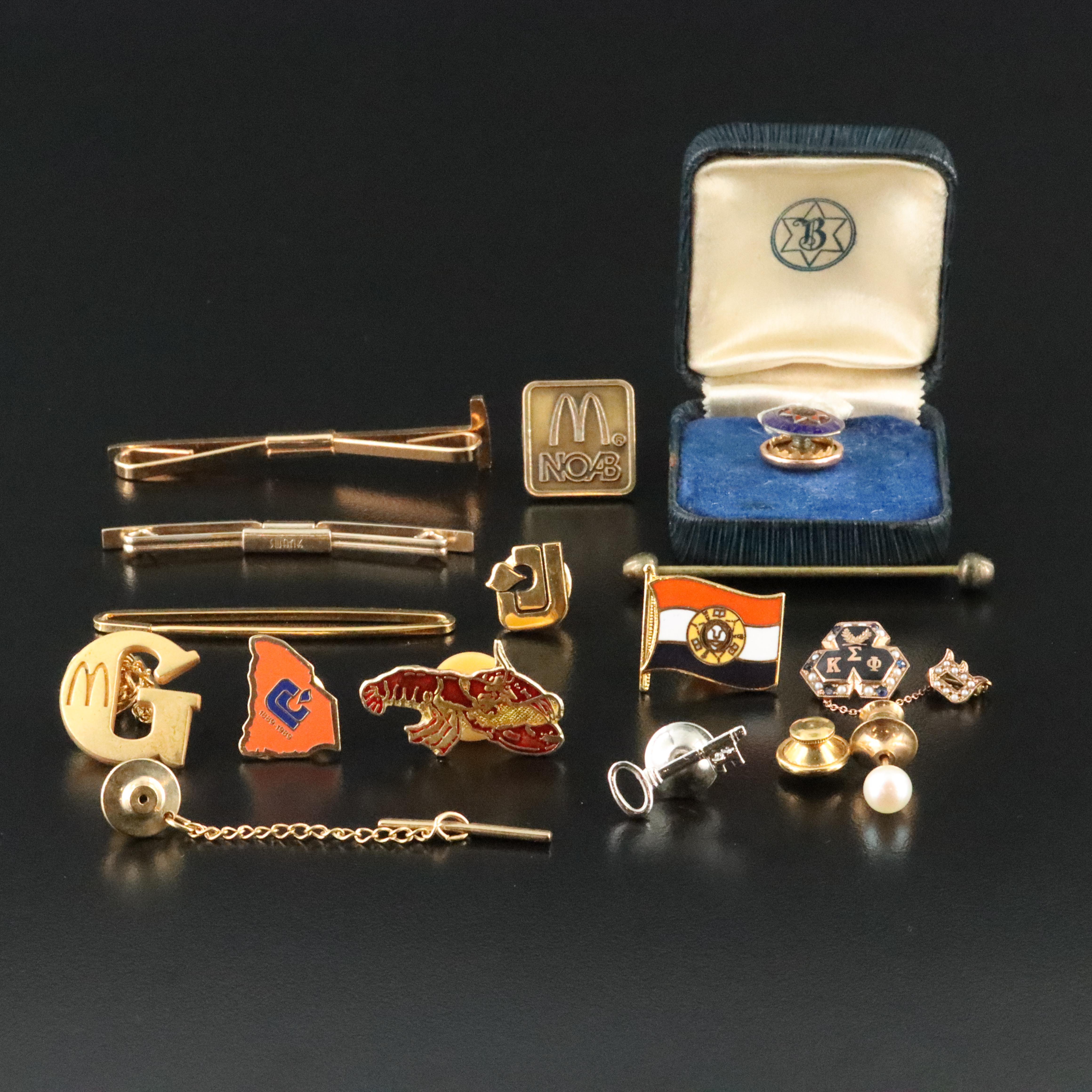 10K and 14K Featured in Tie Tack, Tie Bar and Pin Collection
