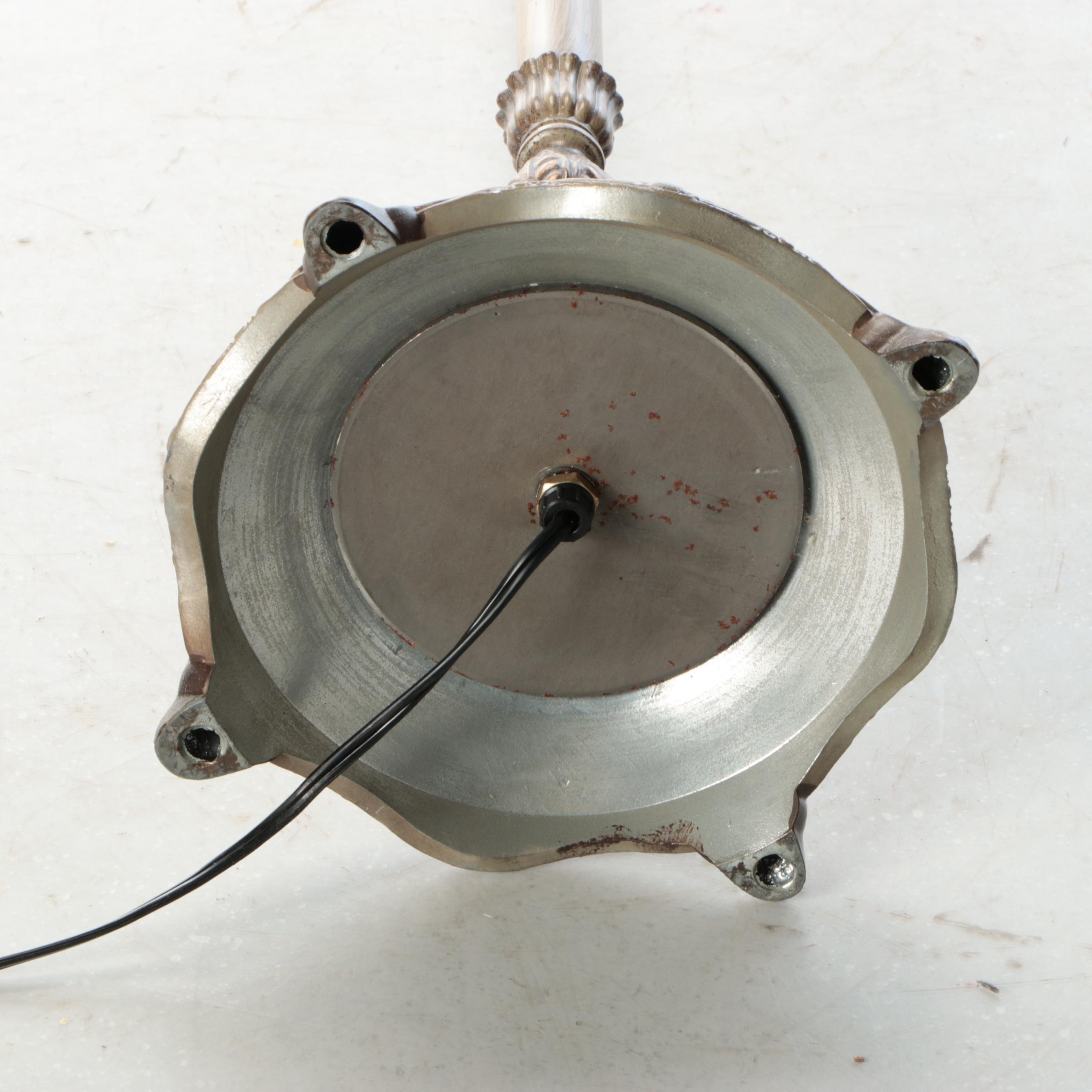 Neoclassical Bronzed Metal Torchère Floor Lamp with Alabaster Glass Petal Shade