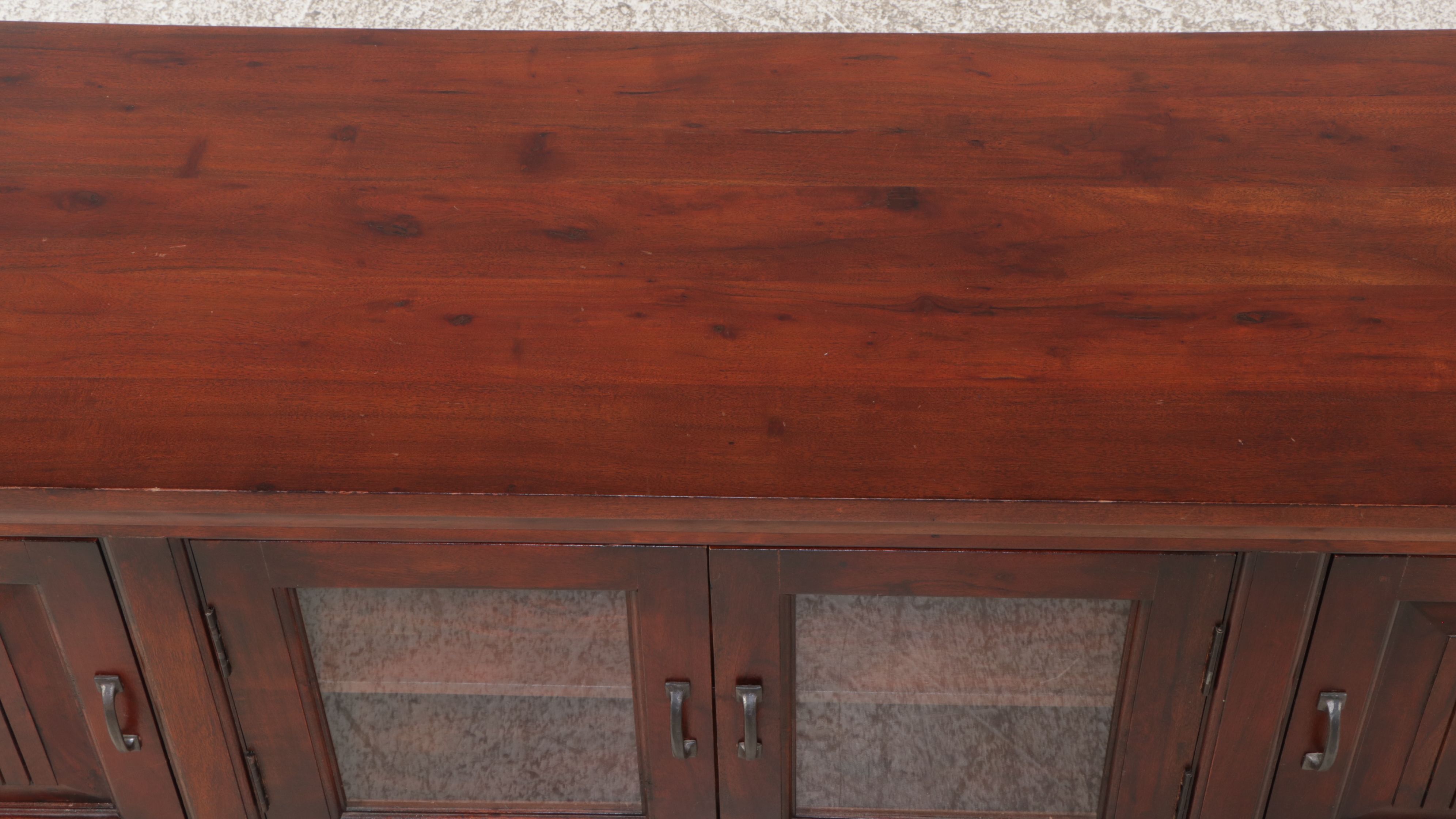 Contemporary Mahogany Credenza with Glass Doors