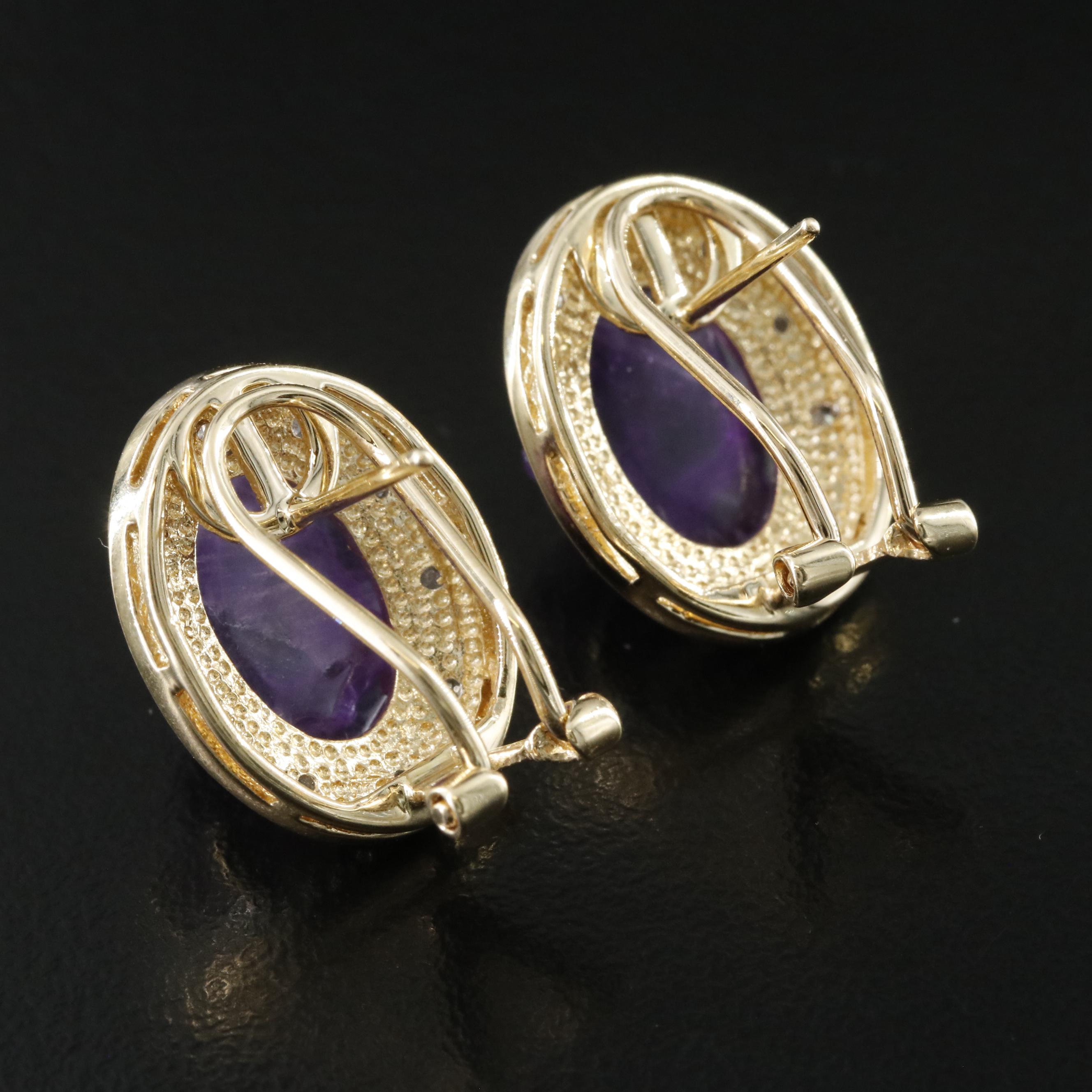14K Amethyst and Diamond Carved Rose Earrings